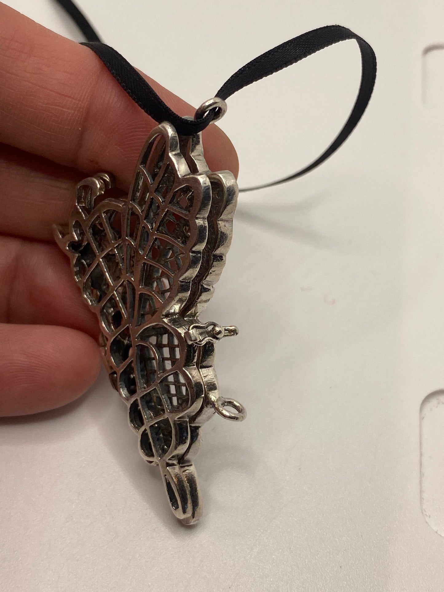 Vintage Marcasite Butterfly Locket 925 Sterling Silver Velvet Choker Pendant Necklace