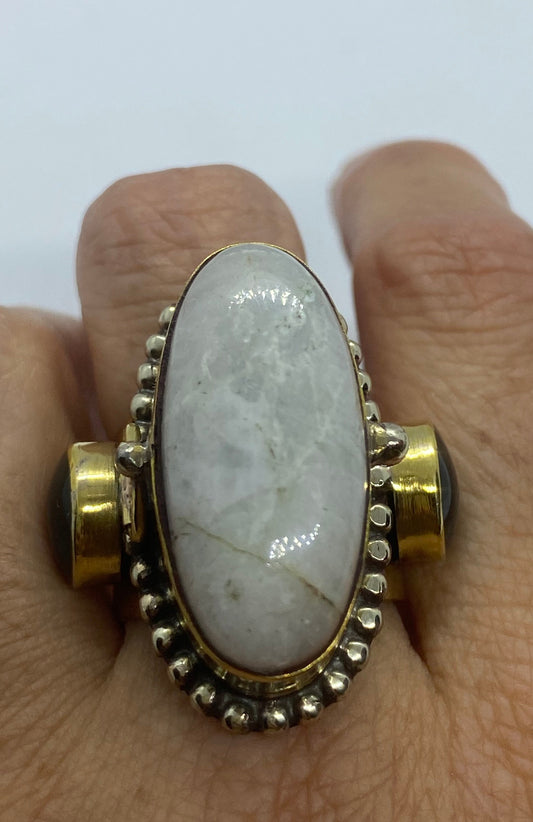 Large Stone Brass Knuckle poison pillbox Adjustable Ring