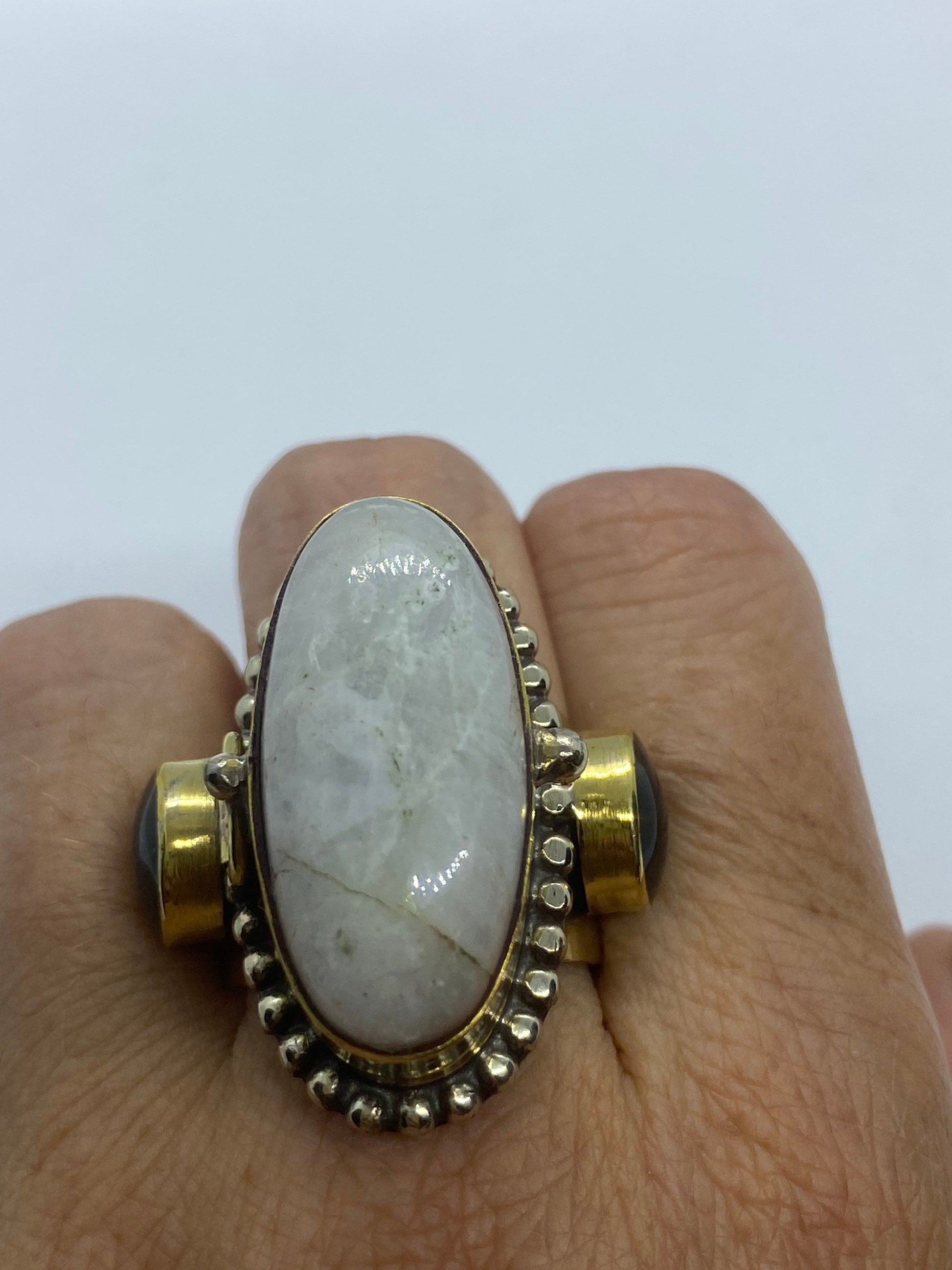 Large Stone Brass Knuckle poison pillbox Adjustable Ring