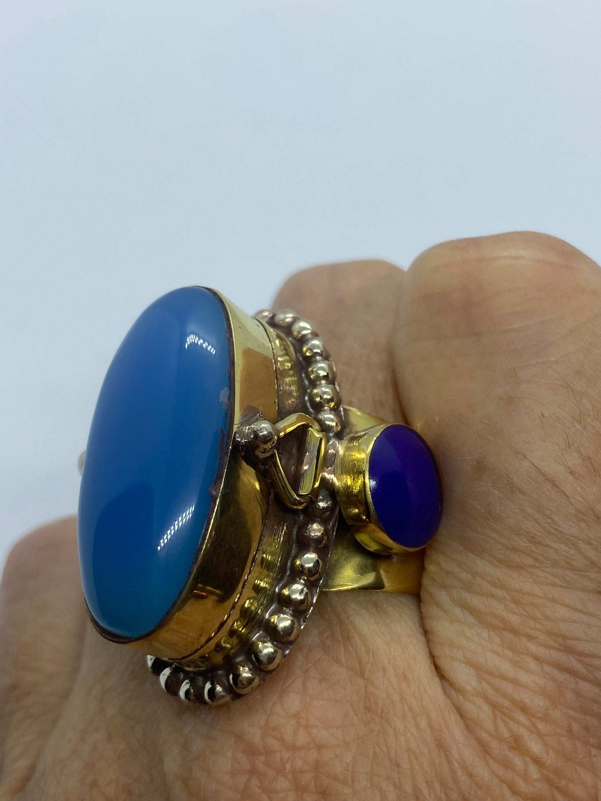 Large Stone Brass Knuckle poison pillbox Adjustable Ring