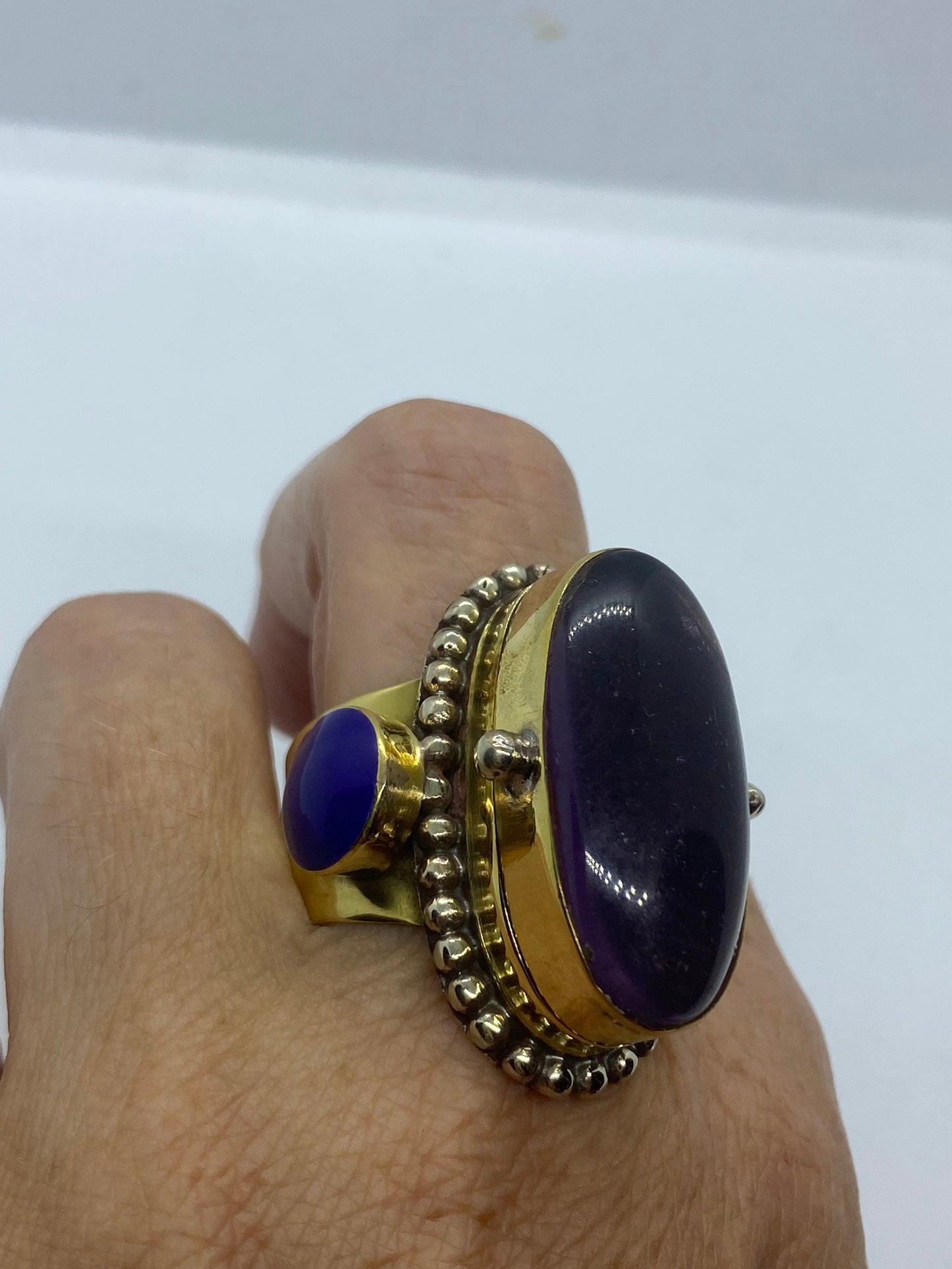 Large Stone Brass Knuckle poison pillbox Adjustable Ring