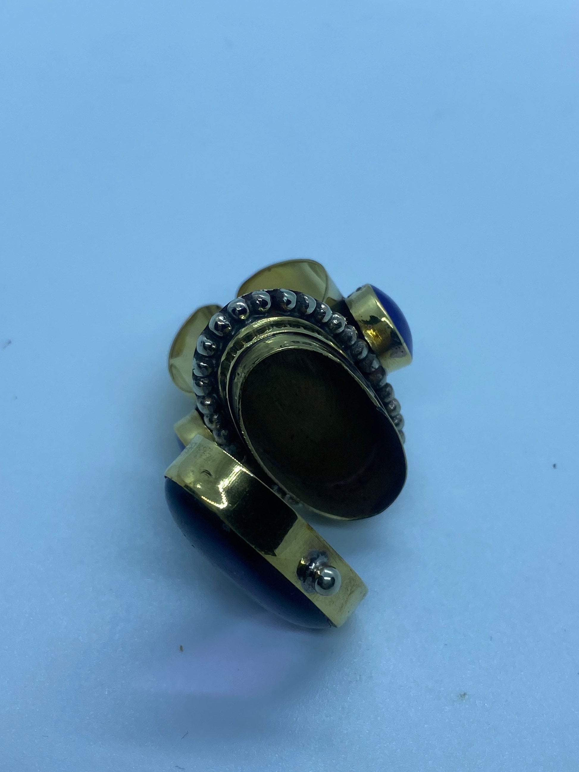 Large Stone Brass Knuckle poison pillbox Adjustable Ring