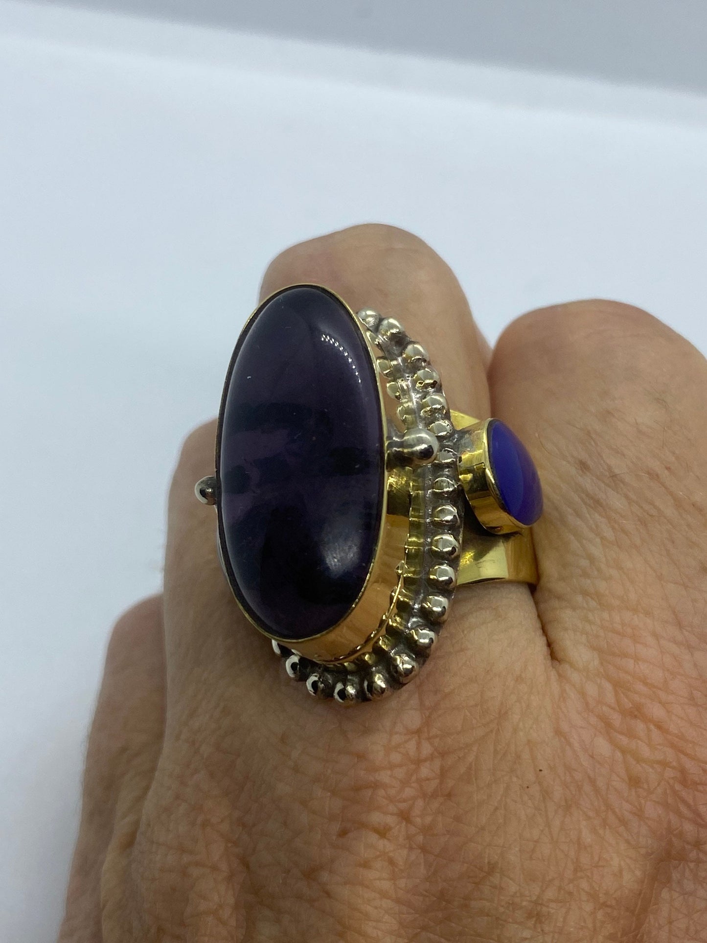 Large Stone Brass Knuckle poison pillbox Adjustable Ring