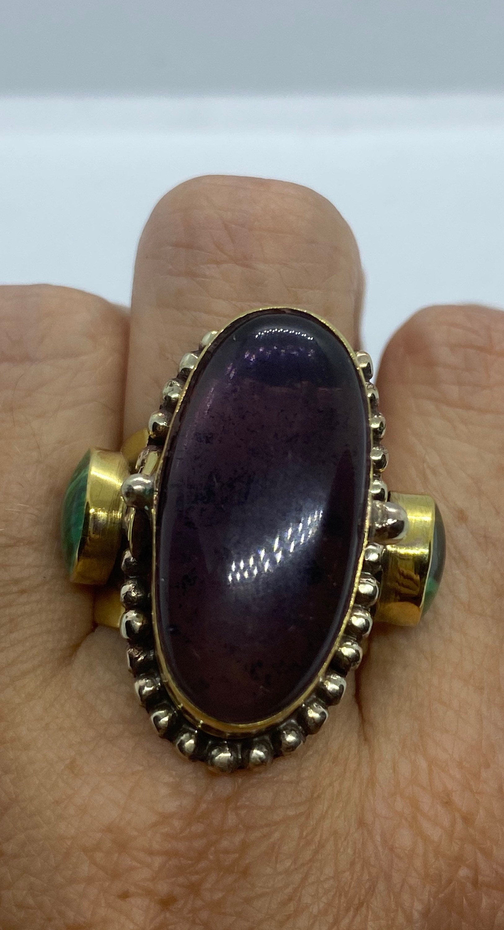 Large Stone Brass Knuckle poison pillbox Adjustable Ring