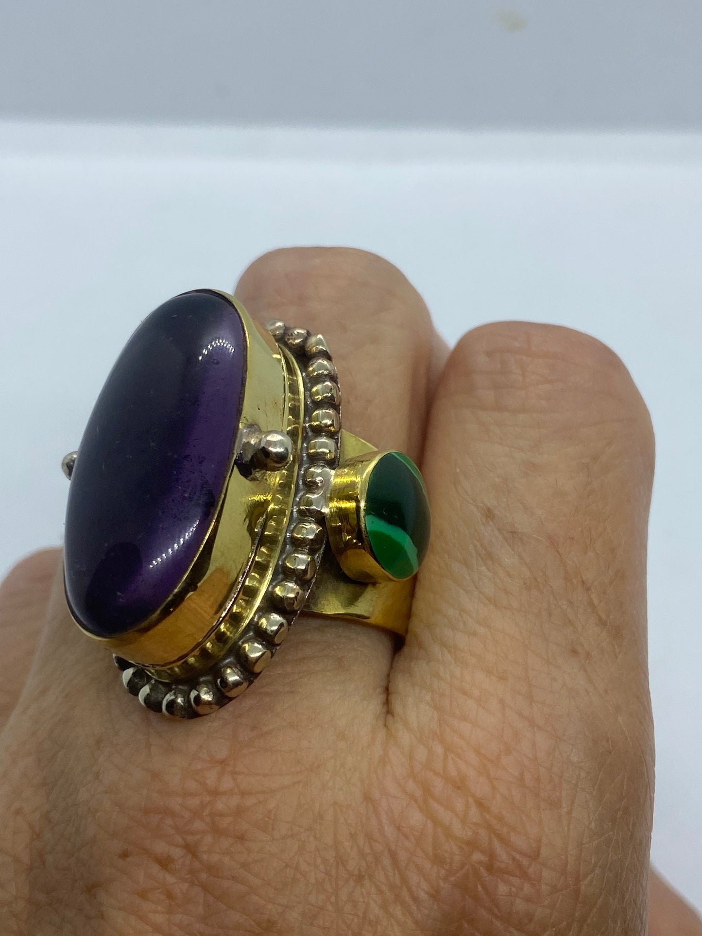 Large Stone Brass Knuckle poison pillbox Adjustable Ring