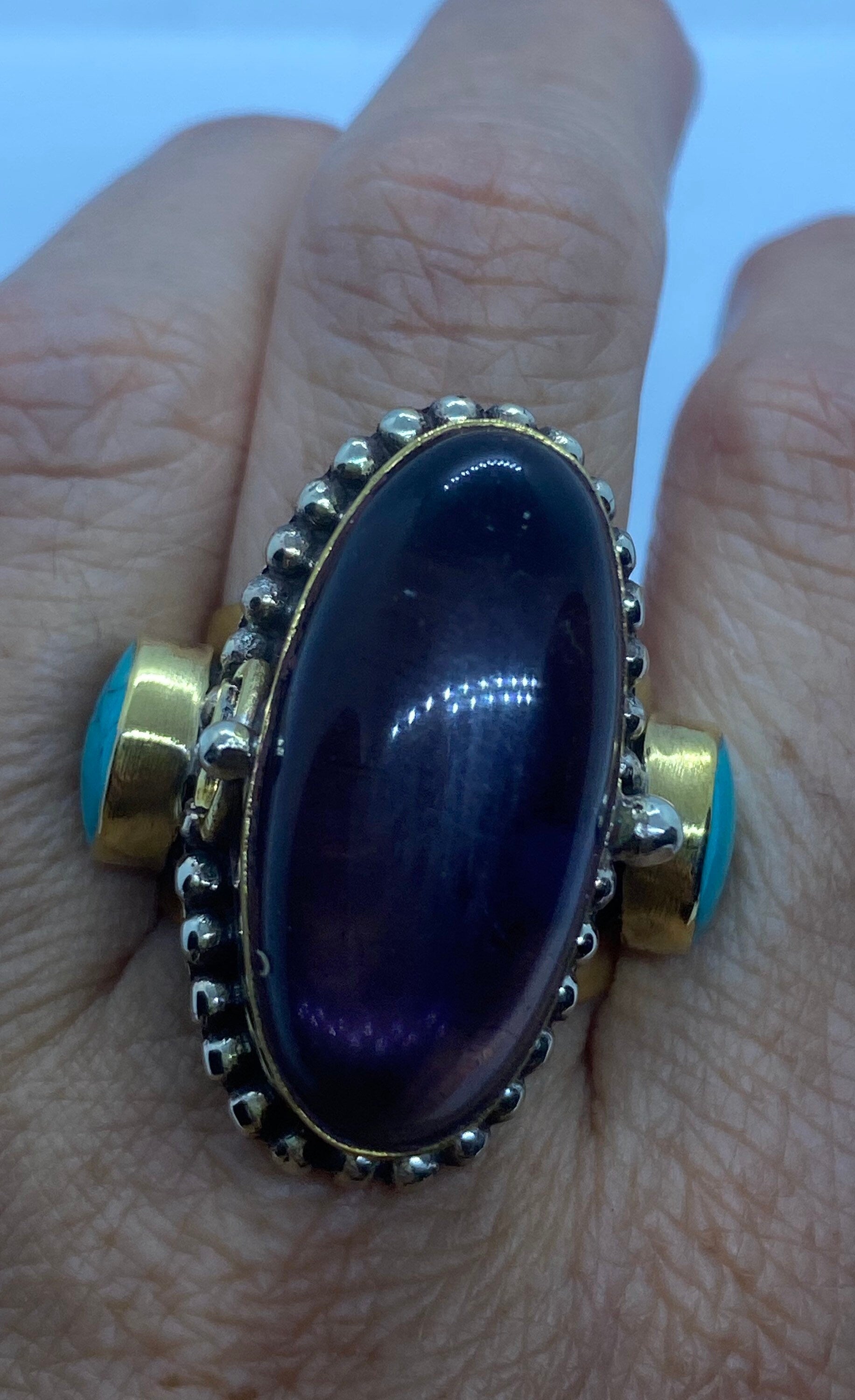 Large Stone Brass Knuckle poison pillbox Adjustable Ring