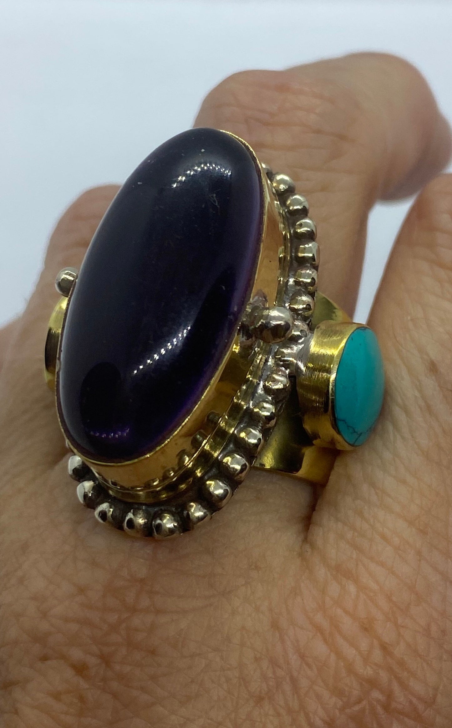 Large Stone Brass Knuckle poison pillbox Adjustable Ring