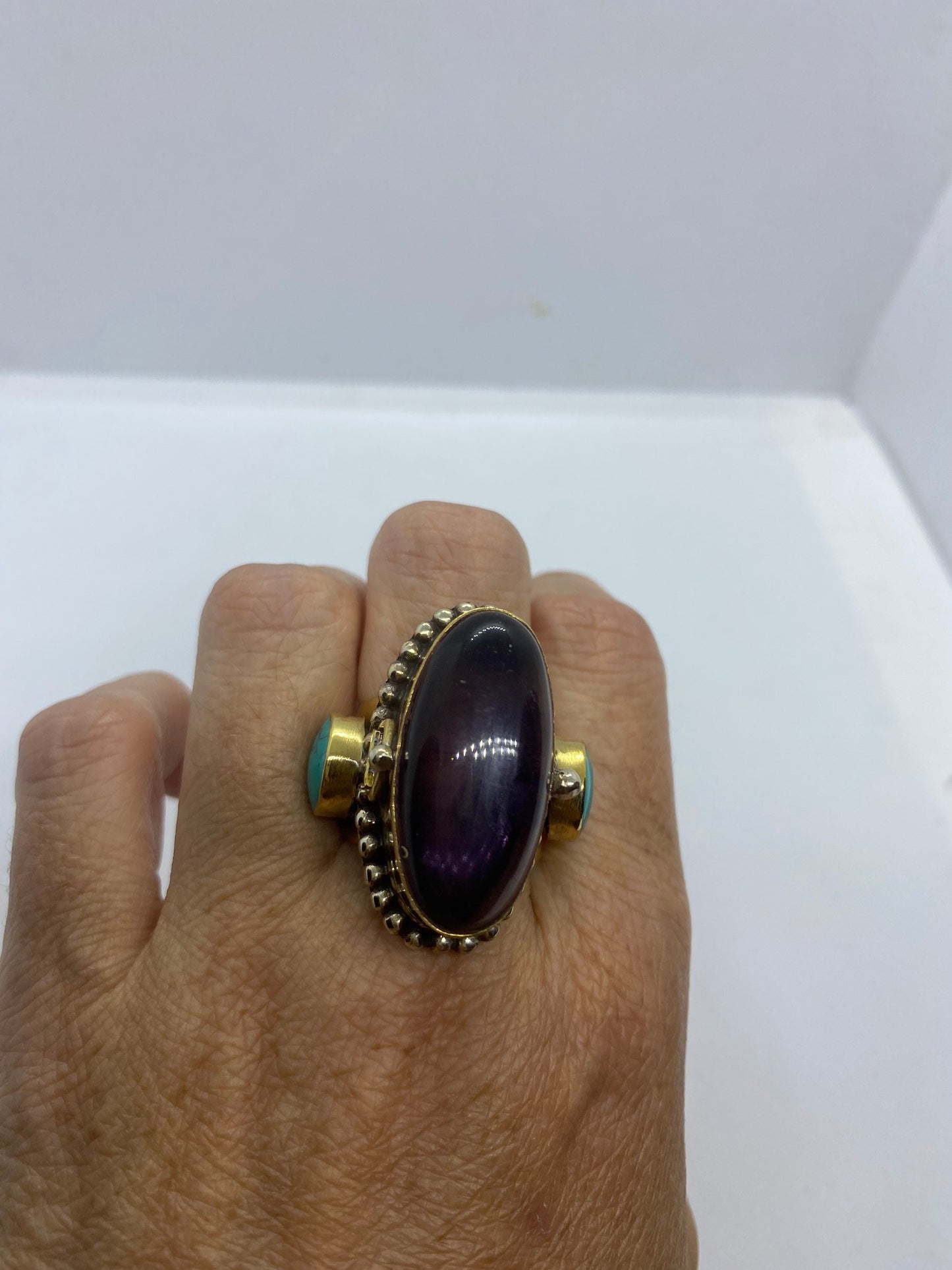 Large Stone Brass Knuckle poison pillbox Adjustable Ring