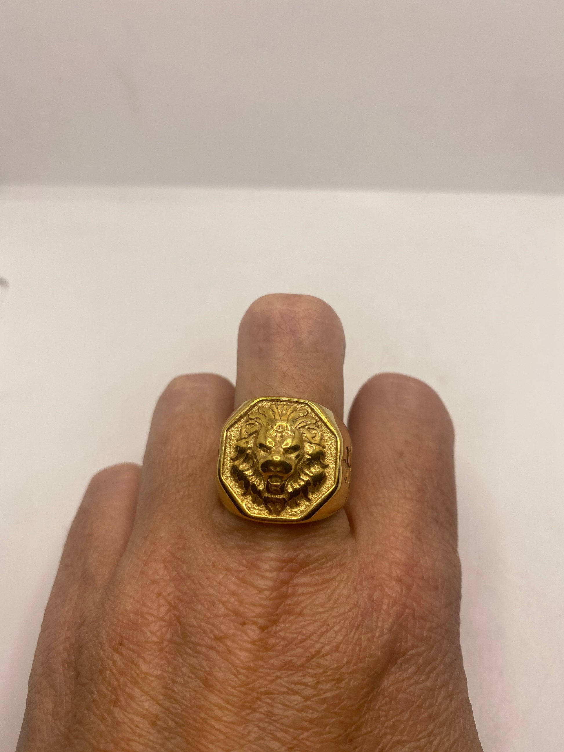 Vintage Gothic Golden Leo Lion Head Mens Ring