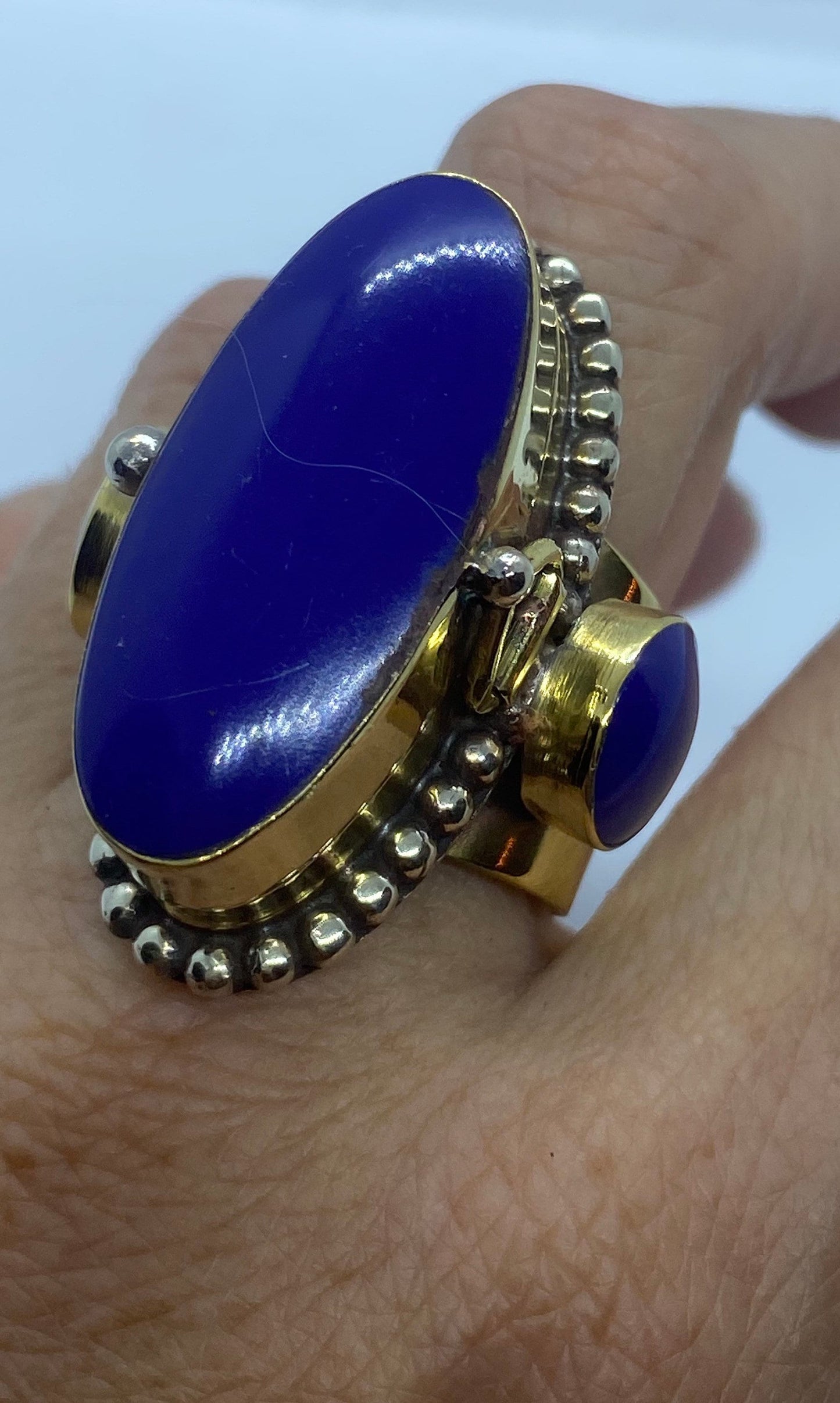 Large Stone Brass Knuckle poison pillbox Adjustable Ring