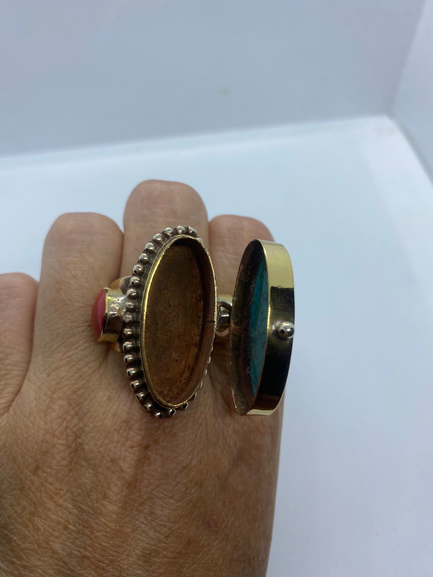 Vintage Poison Pillbox Ring Adjustable Bronze