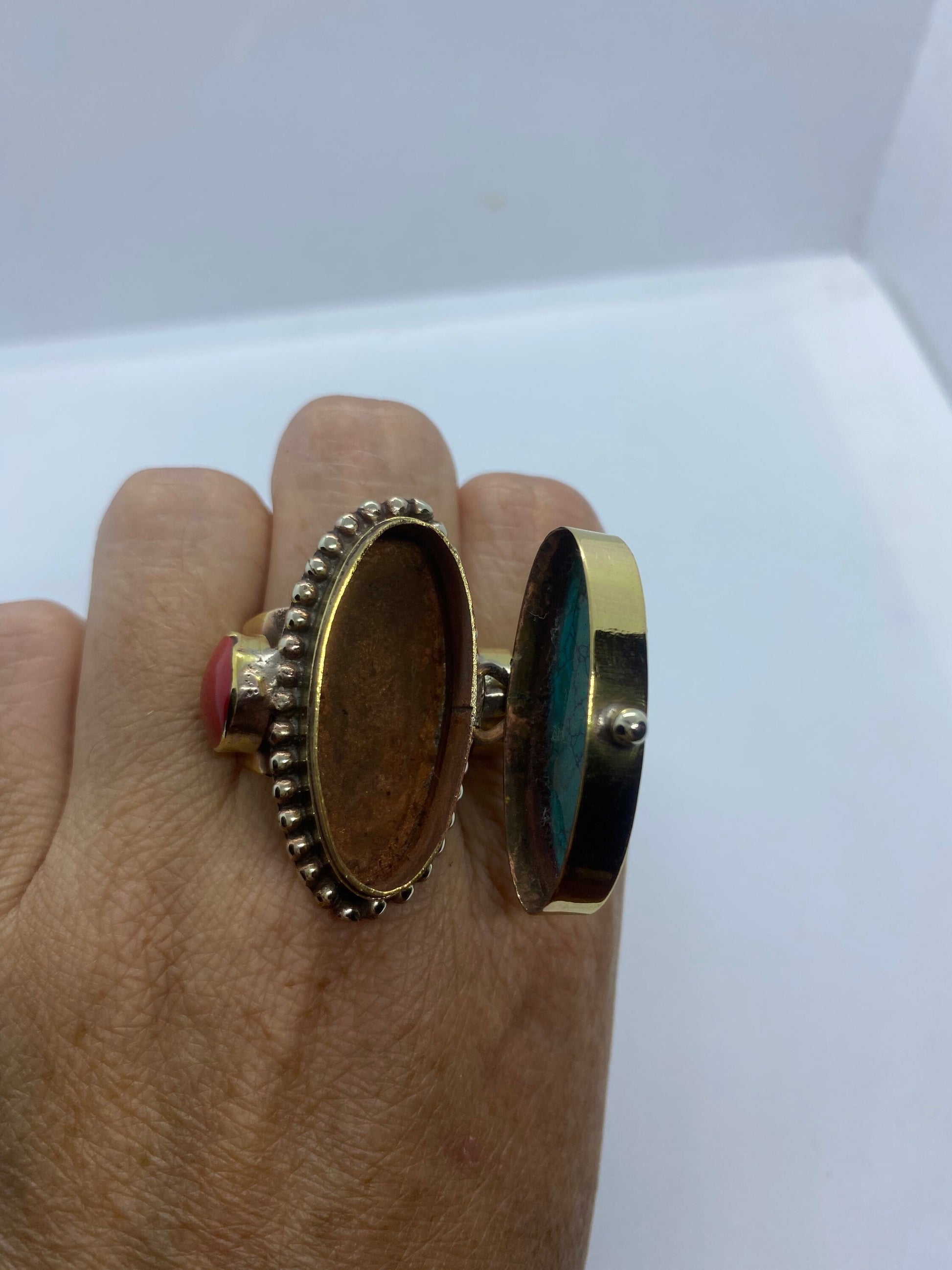 Vintage Poison Pillbox Ring Adjustable Bronze