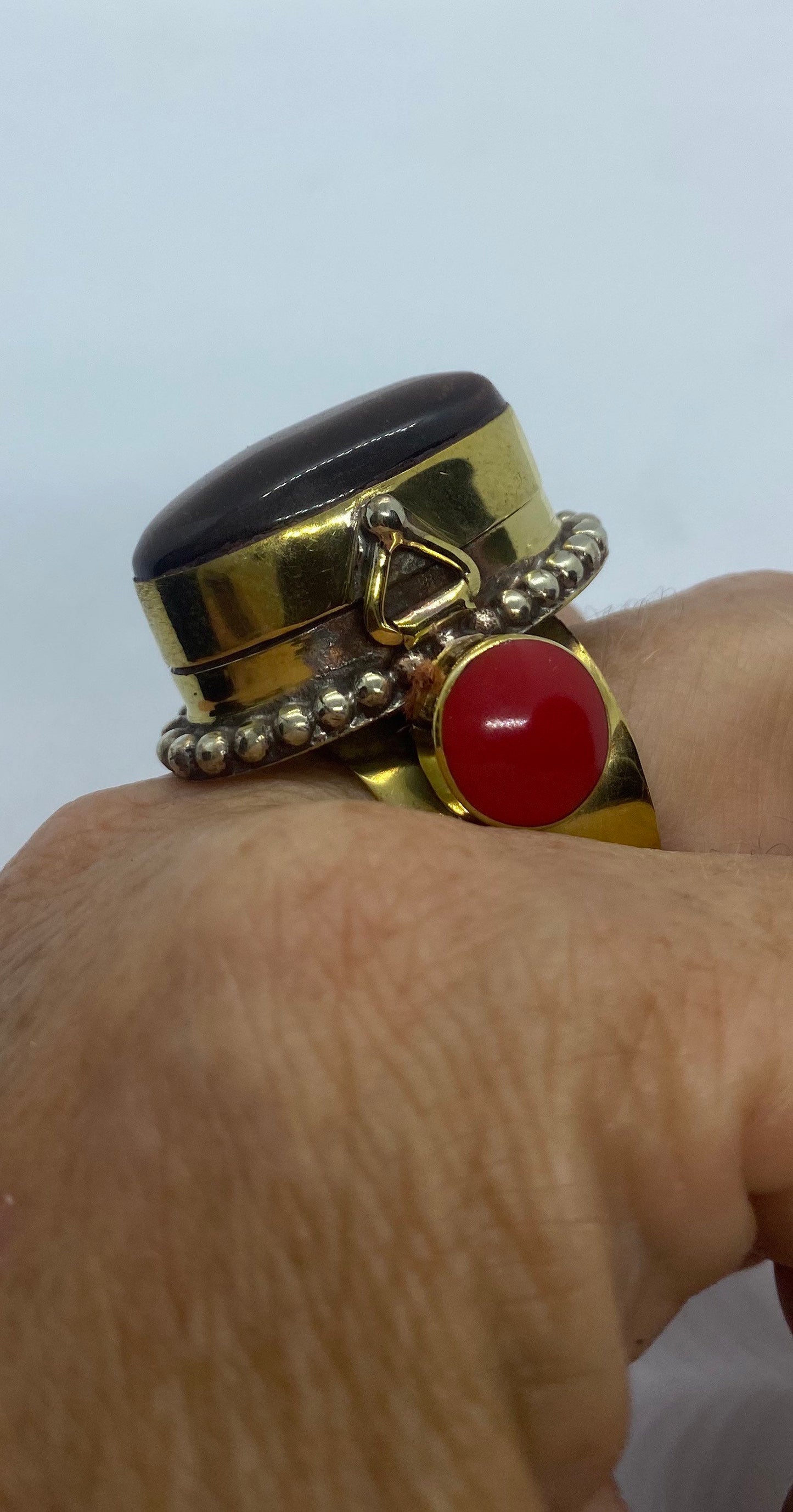 Vintage Poison Pillbox Ring Adjustable Bronze