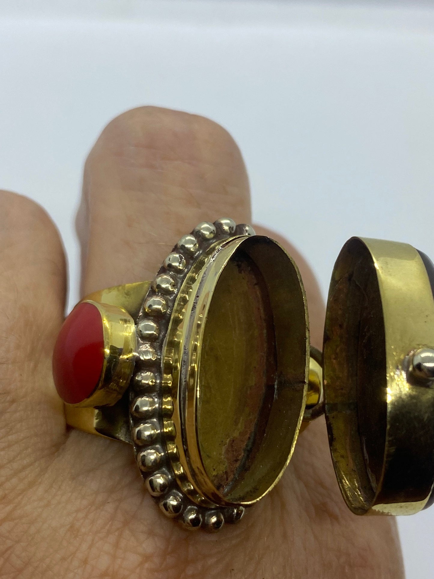 Vintage Poison Pillbox Ring Adjustable Bronze