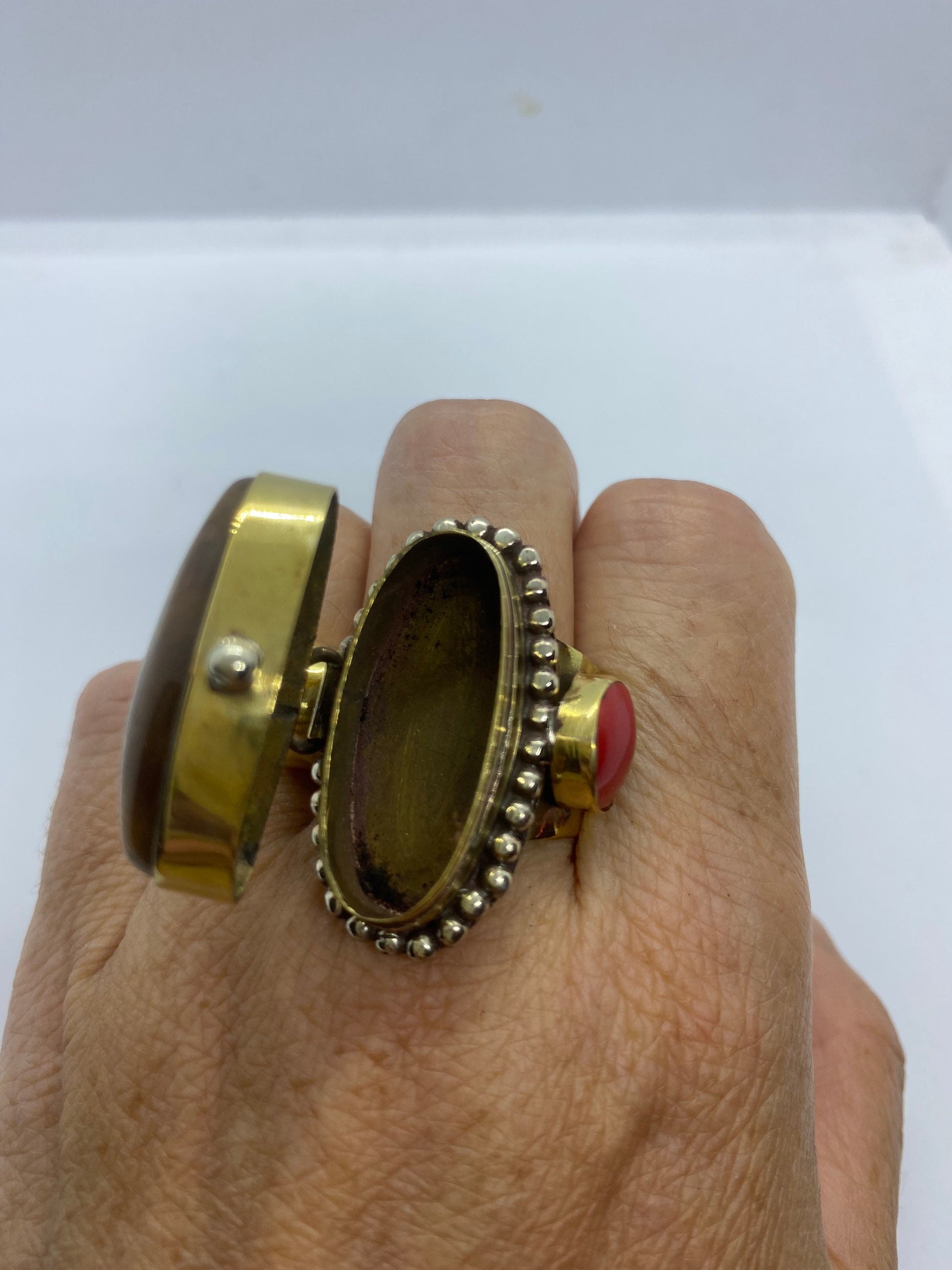 Vintage Poison Pillbox Ring Adjustable Bronze