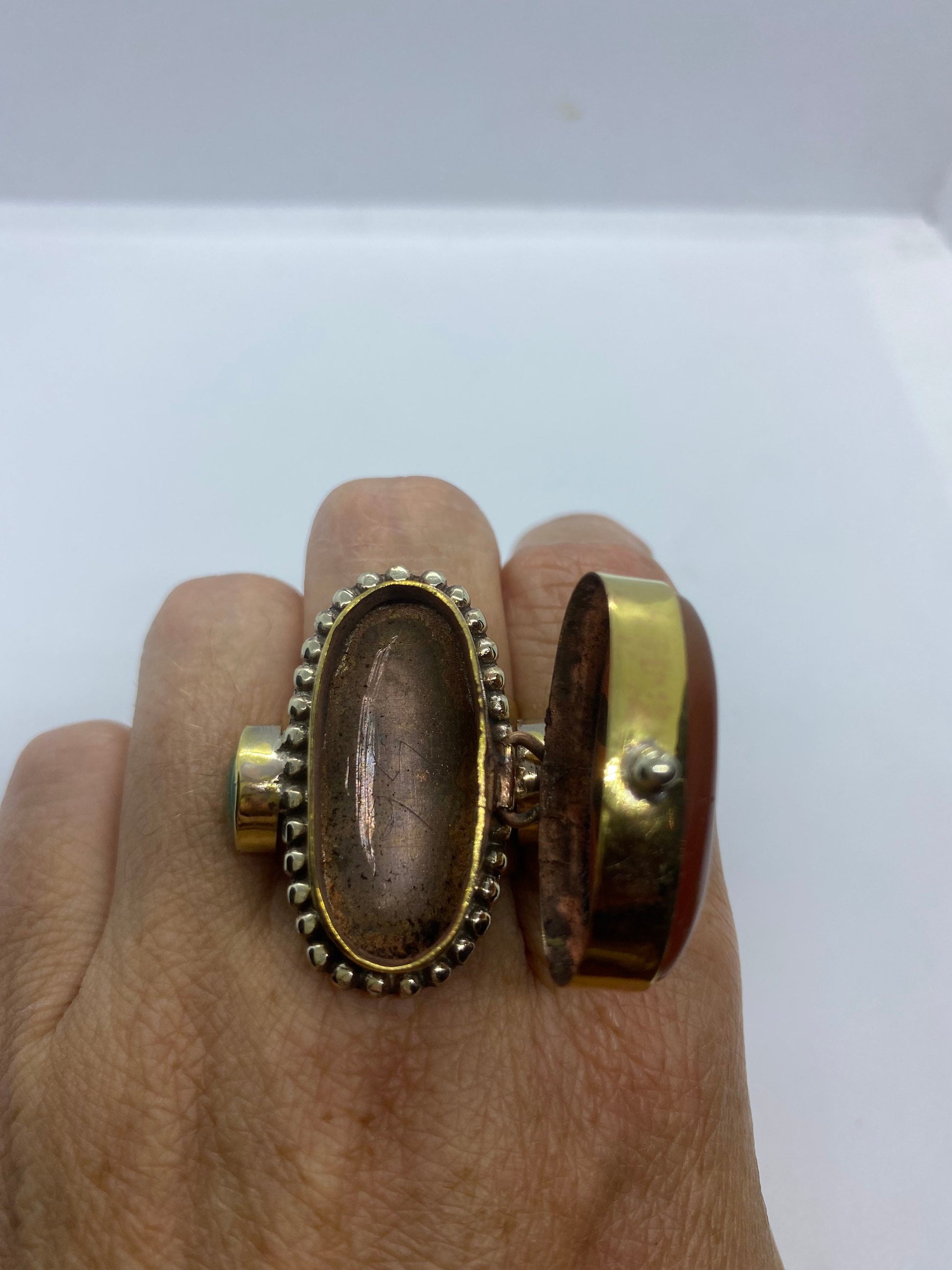 Vintage Poison Pillbox Ring Adjustable Bronze