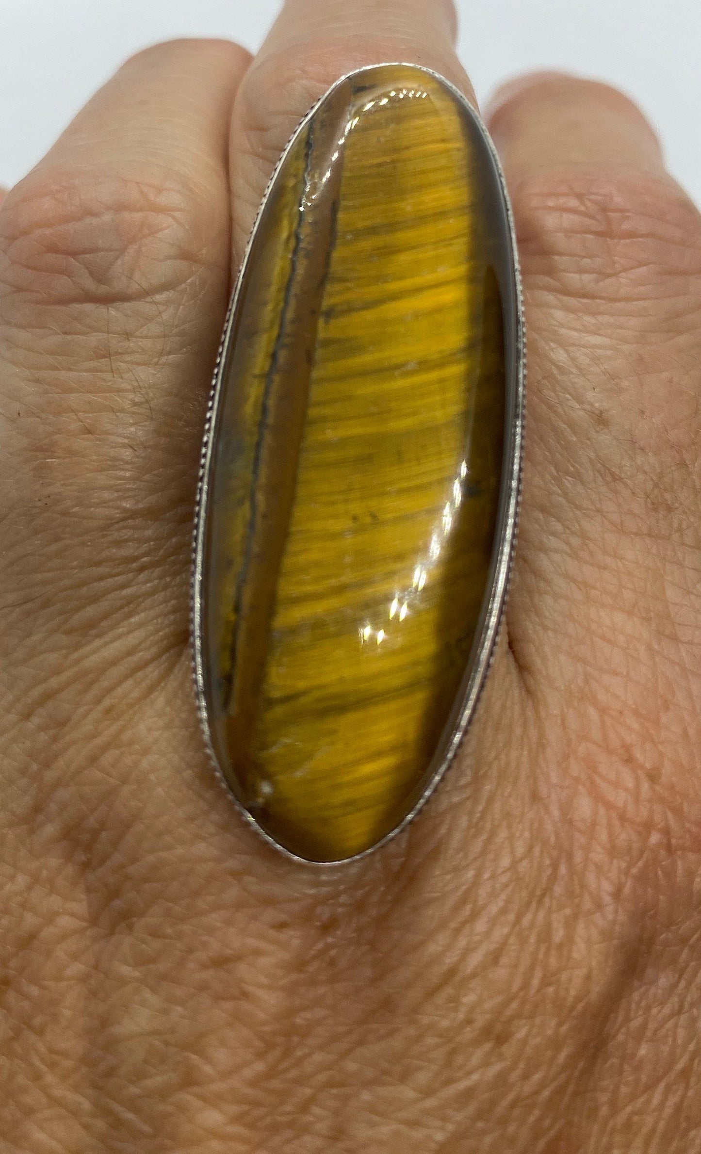 Vintage Tigers Eye Silver Cocktail Ring Size 8