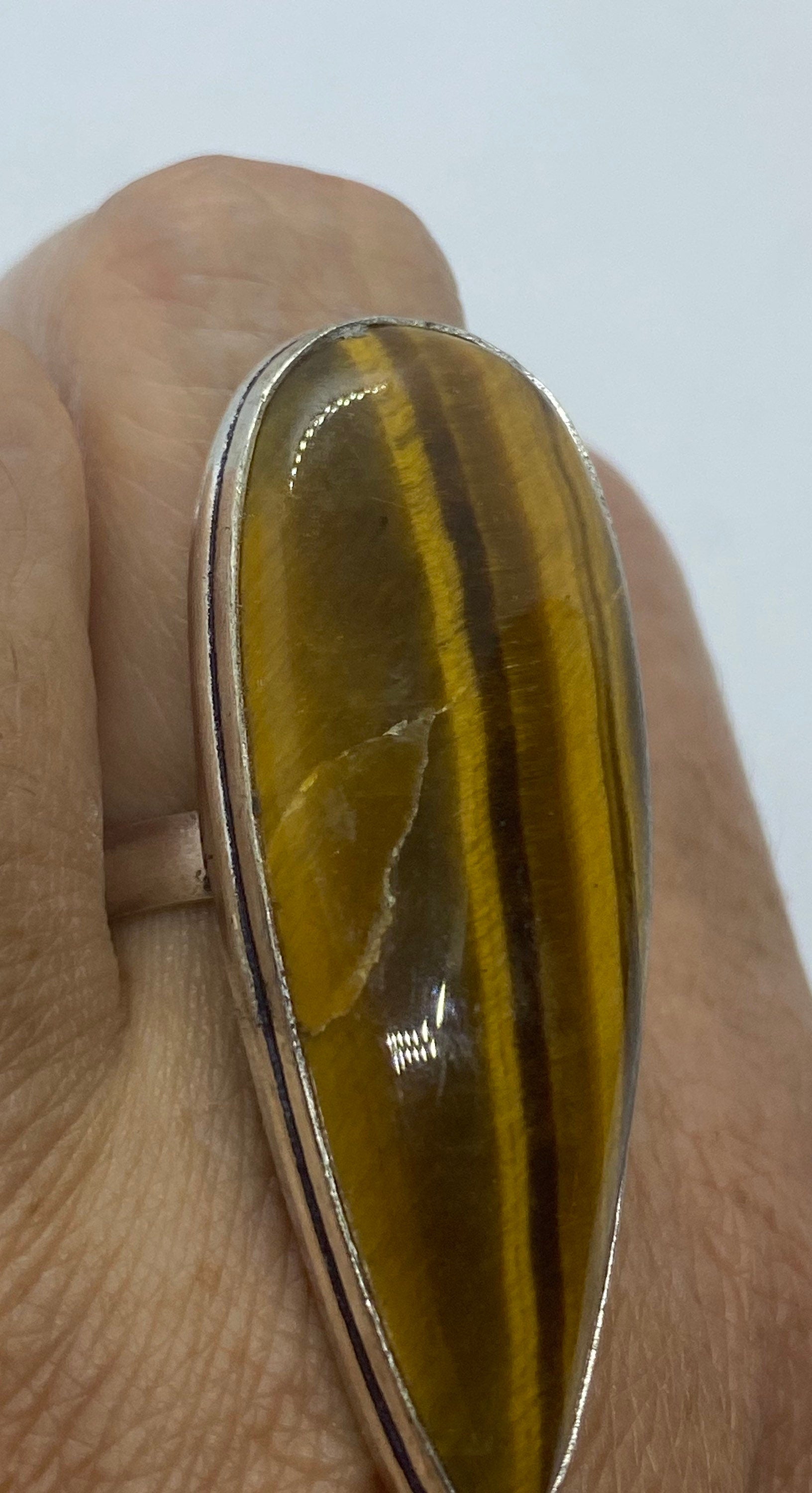 Vintage Tigers Eye Silver Cocktail Ring Size 7