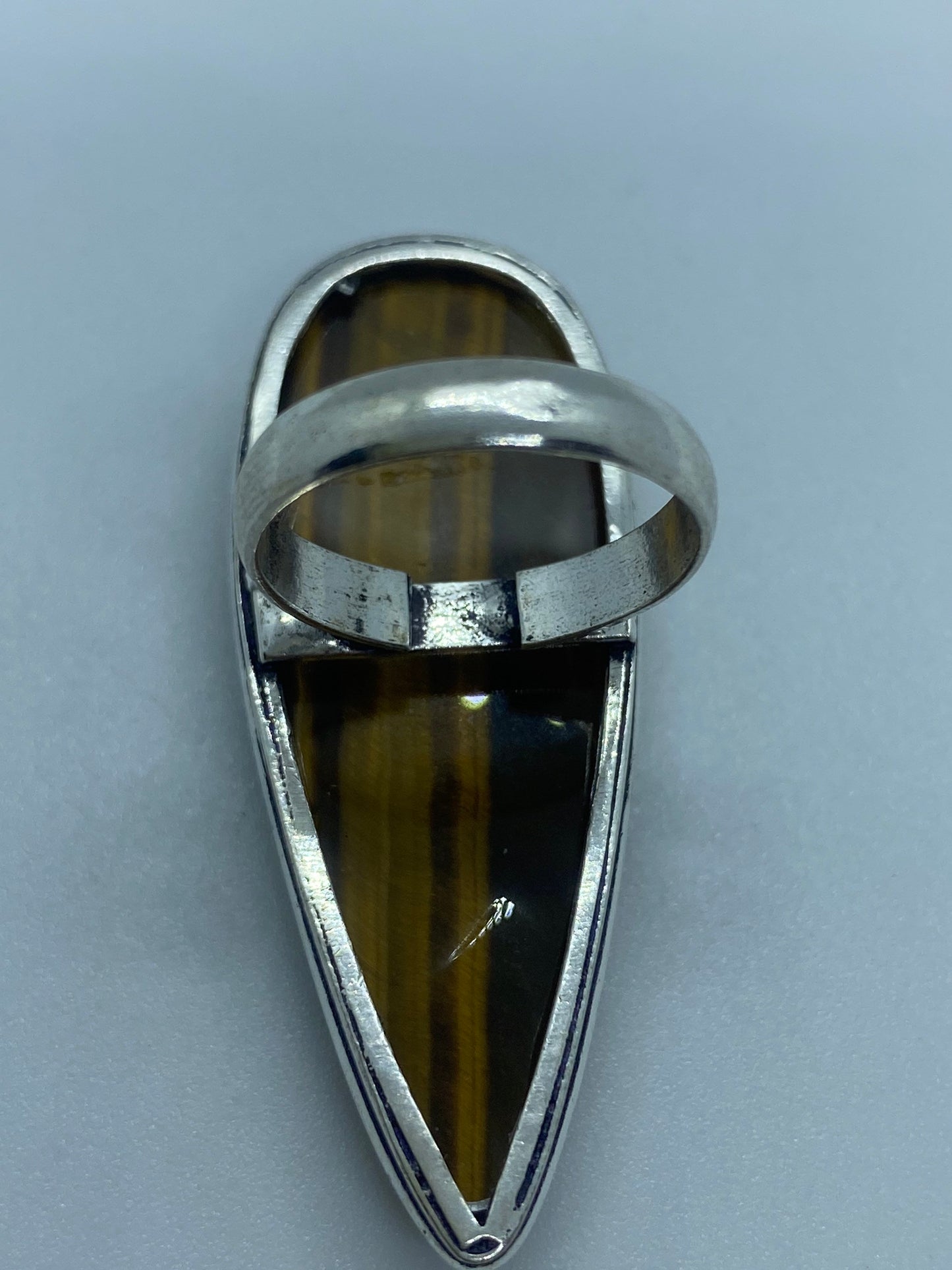 Vintage Tigers Eye Silver Cocktail Ring Size 7