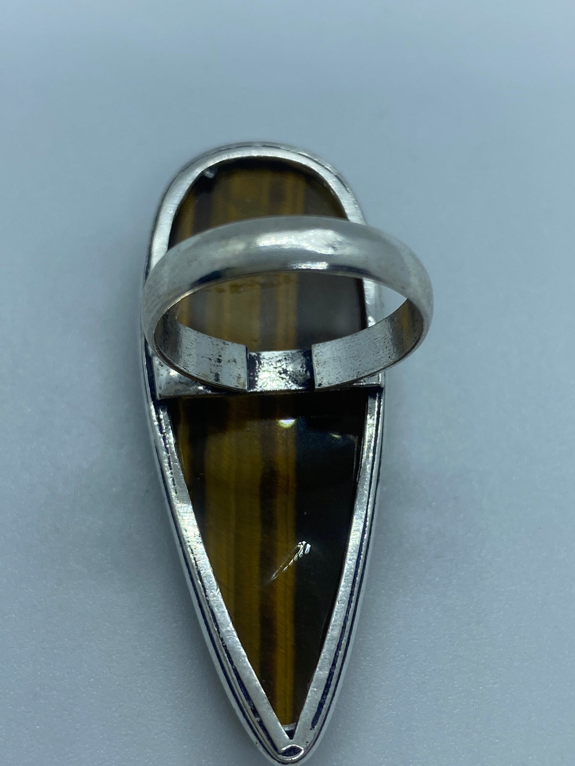 Vintage Tigers Eye Silver Cocktail Ring Size 7