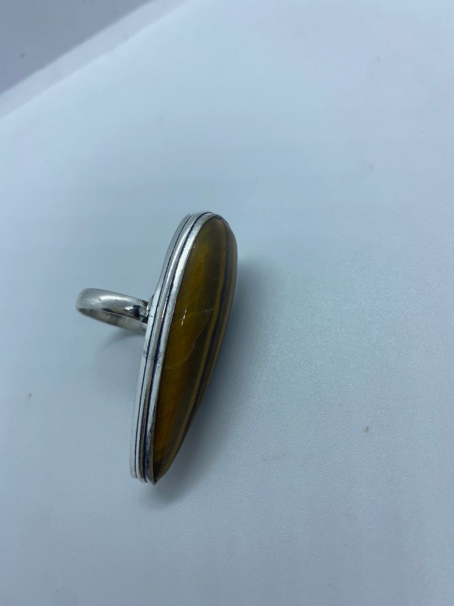 Vintage Tigers Eye Silver Cocktail Ring Size 7