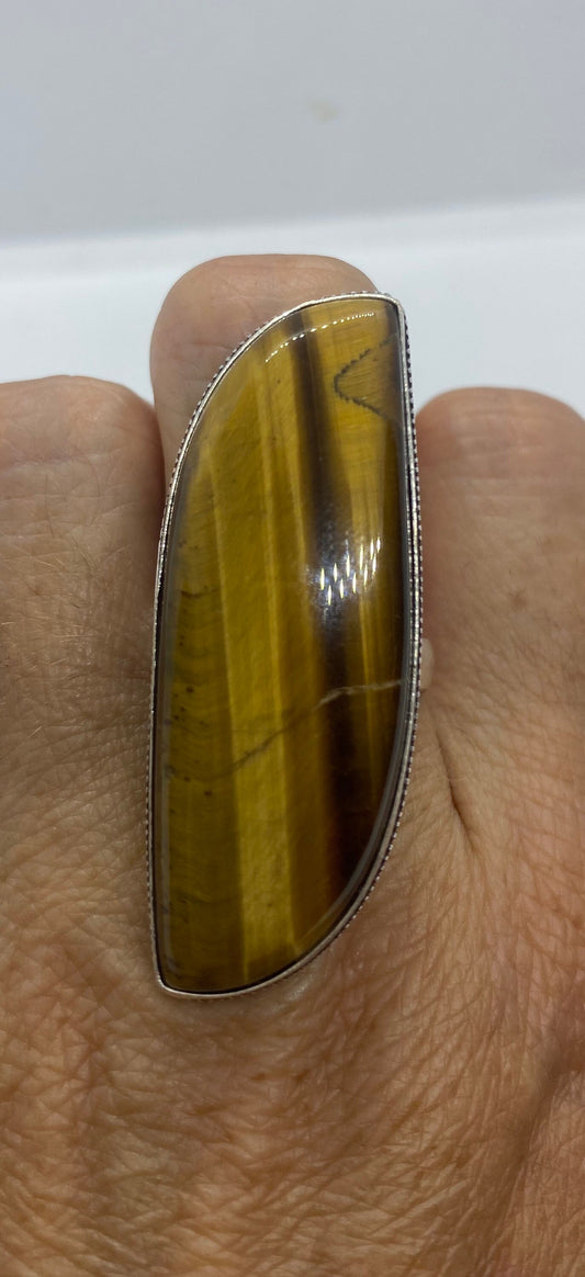Vintage Tigers Eye Silver Cocktail Ring Size 8