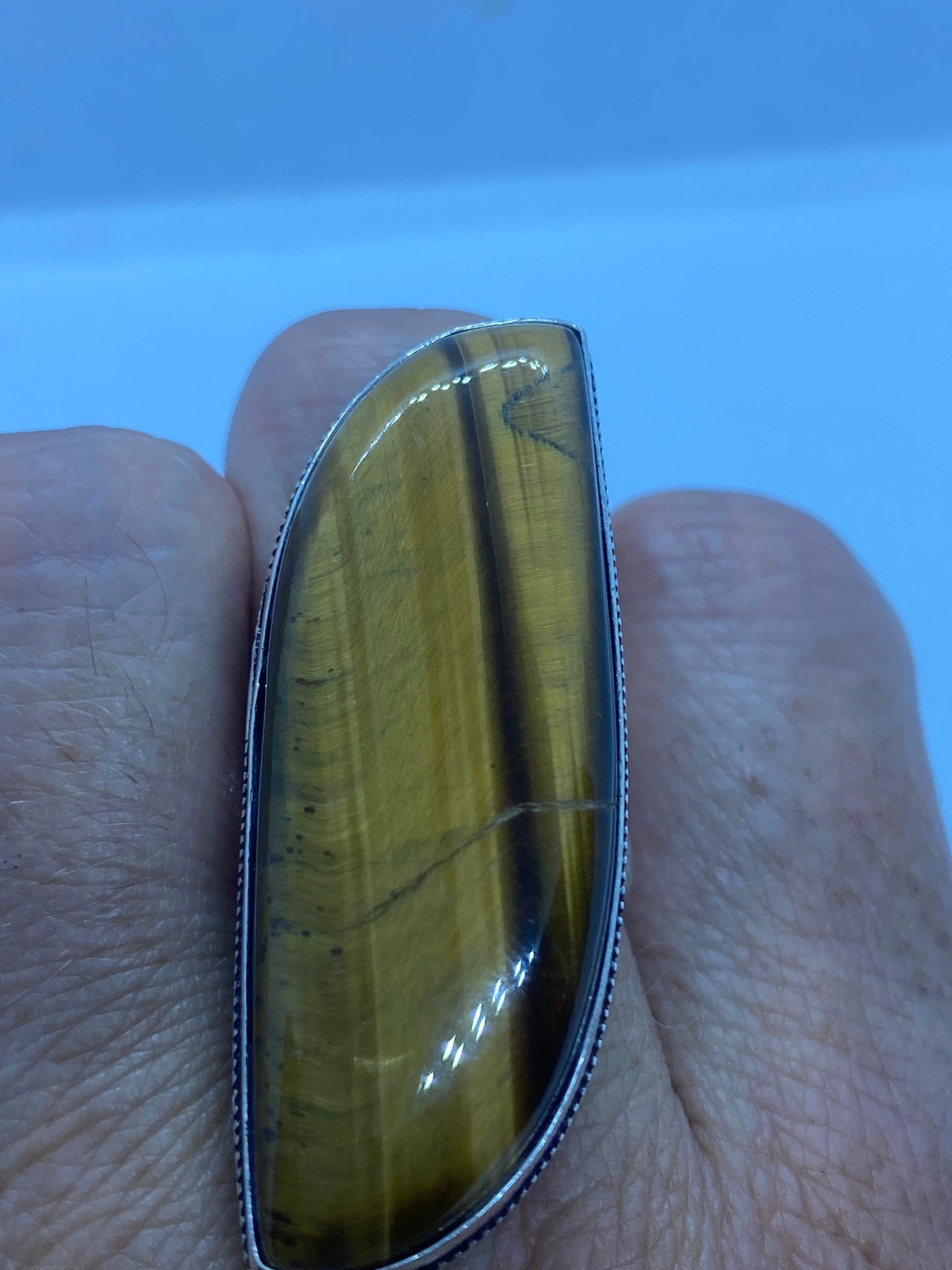 Vintage Tigers Eye Silver Cocktail Ring Size 8