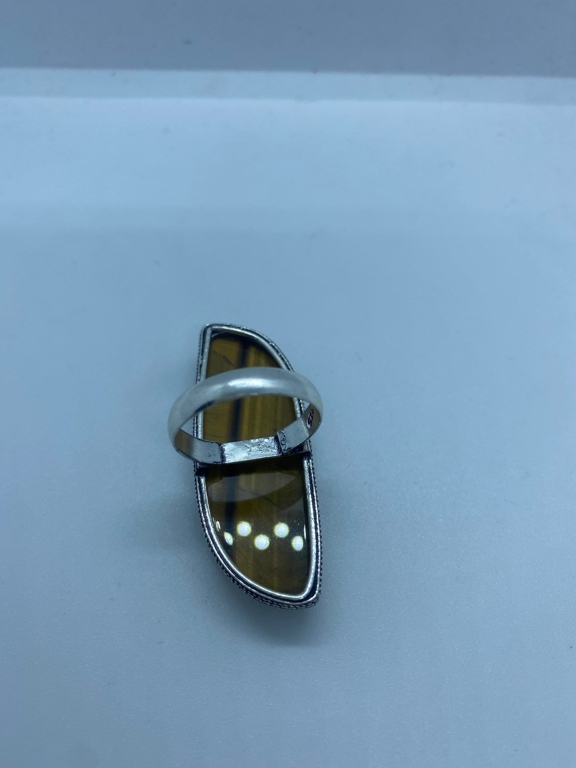 Vintage Tigers Eye Silver Cocktail Ring Size 8
