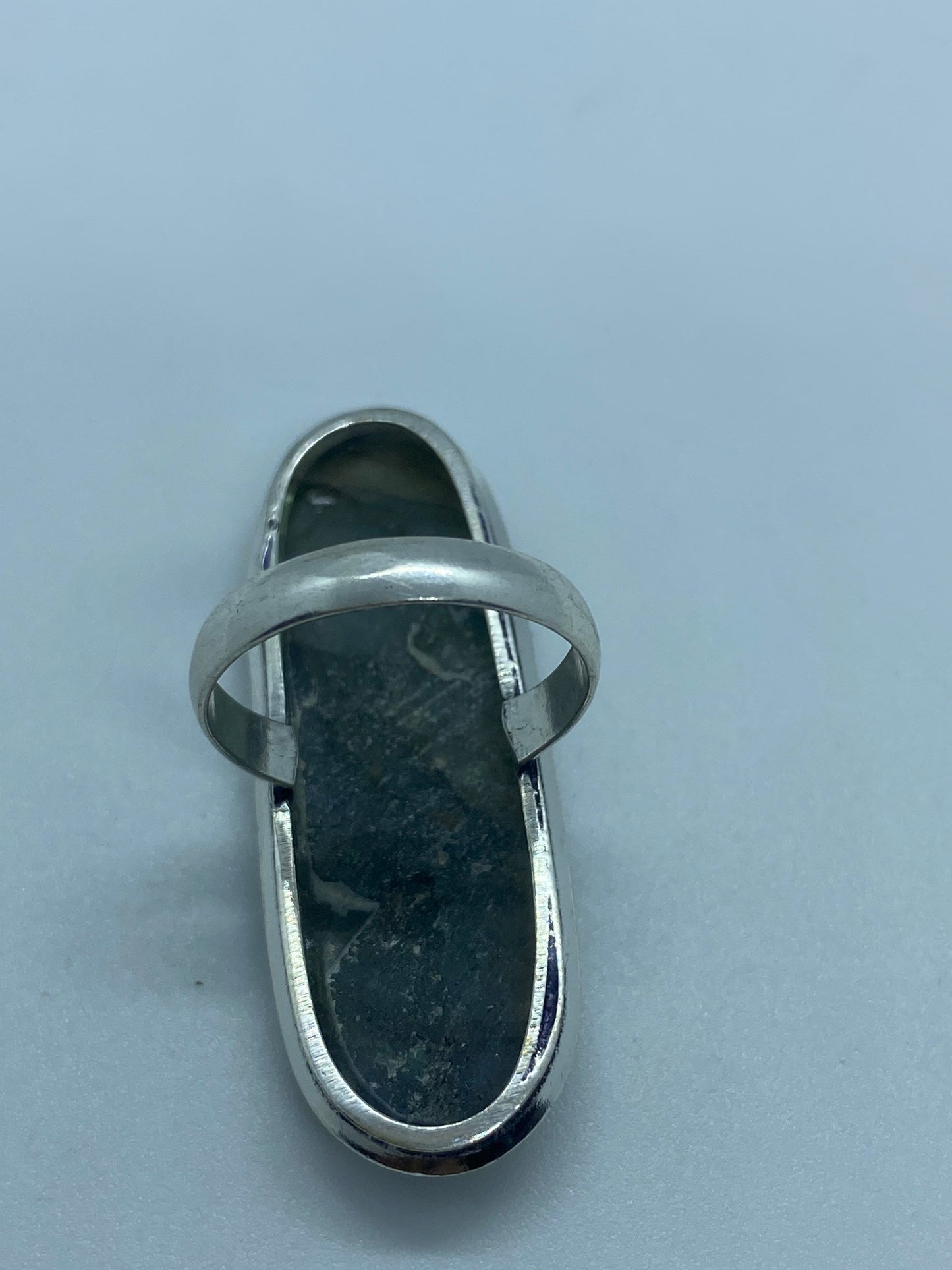 Vintage Large Blue Green Labradorite Stone Silver Ring