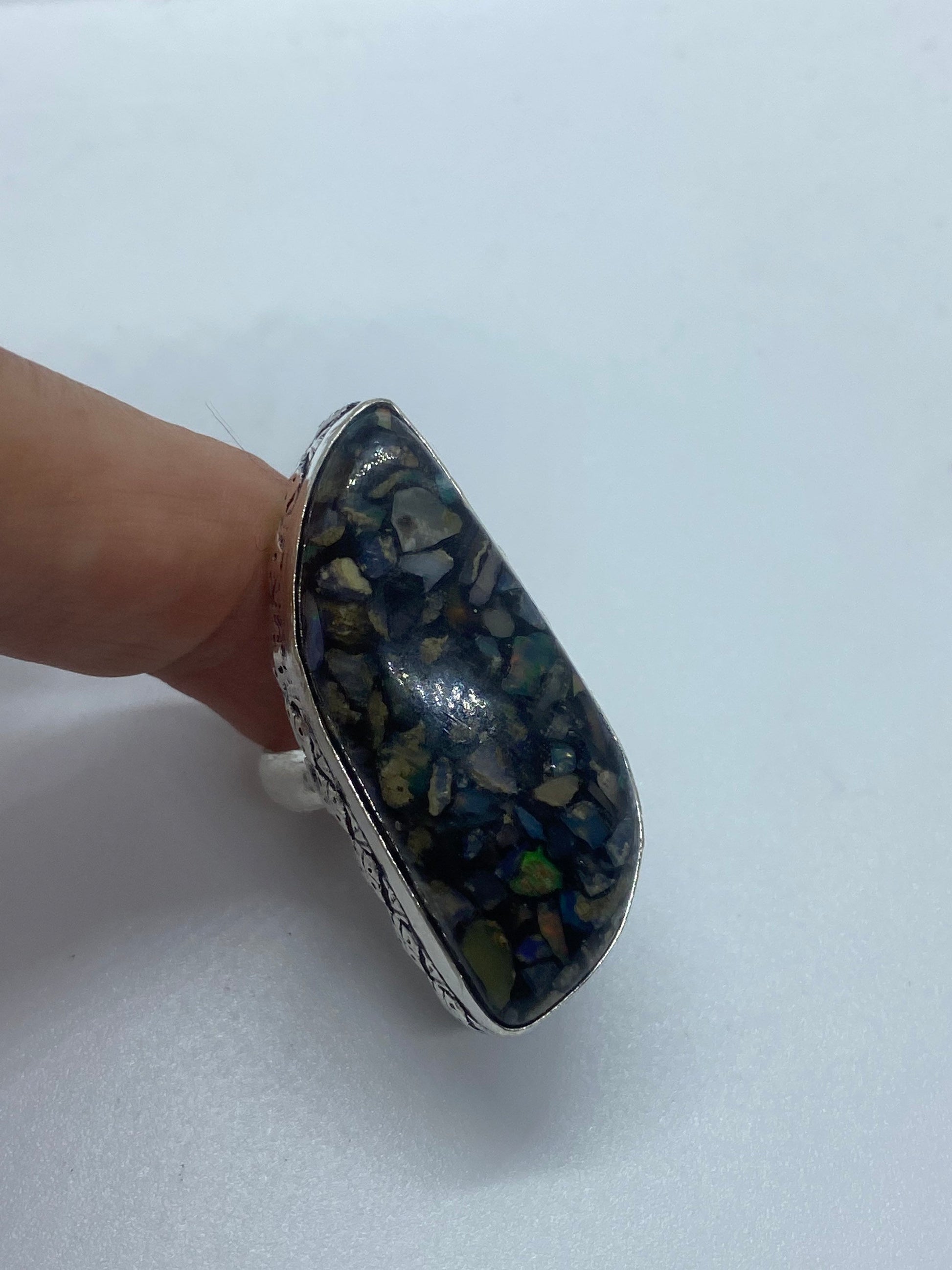 Vintage Opal Silver Inlay Ring