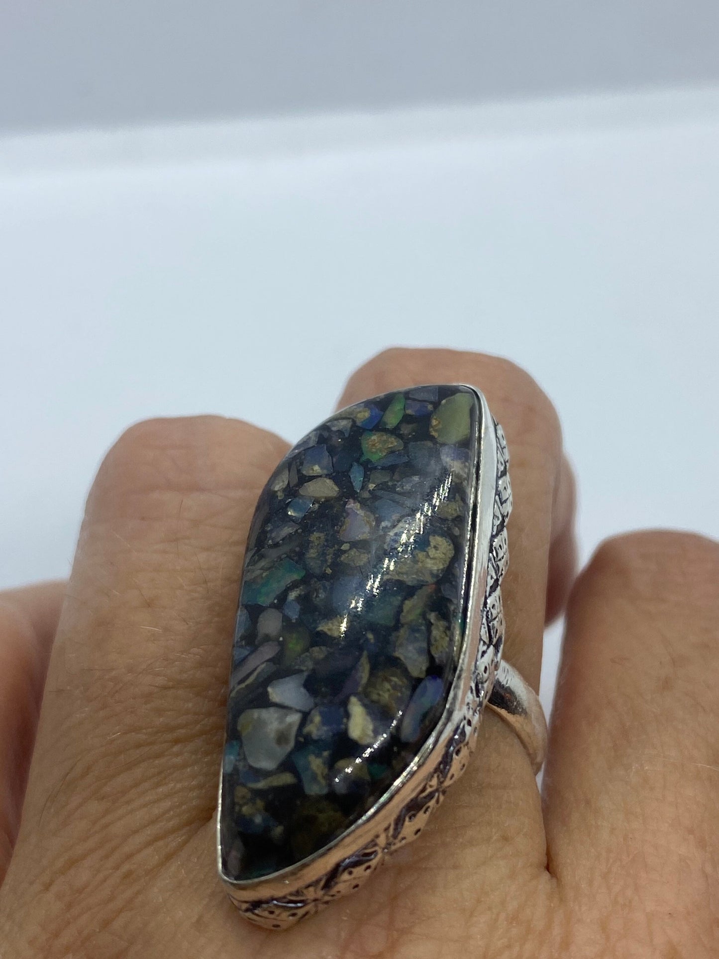 Vintage Opal Silver Inlay Ring