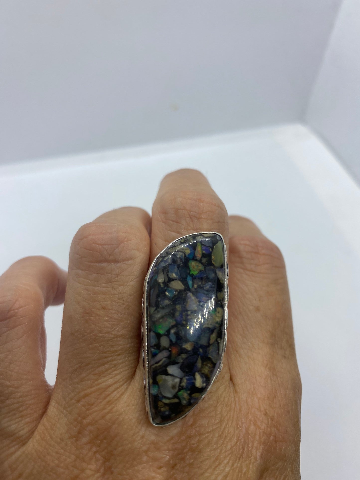 Vintage Opal Silver Inlay Ring