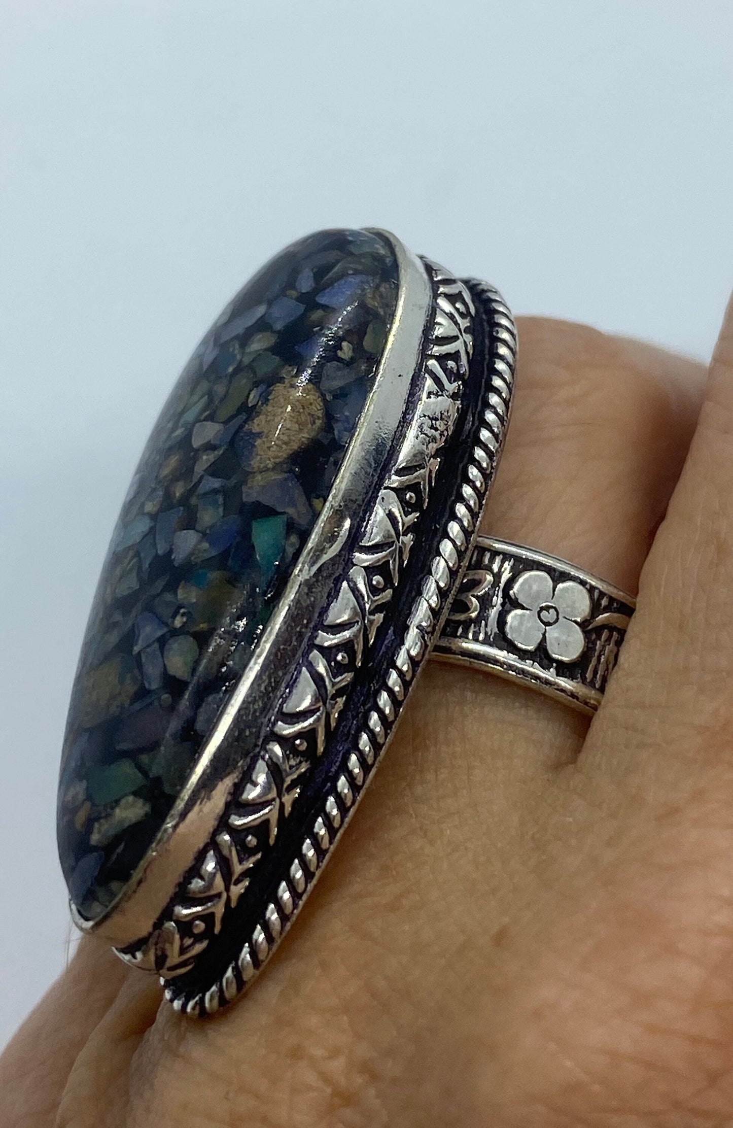 Vintage Opal Silver Inlay Ring