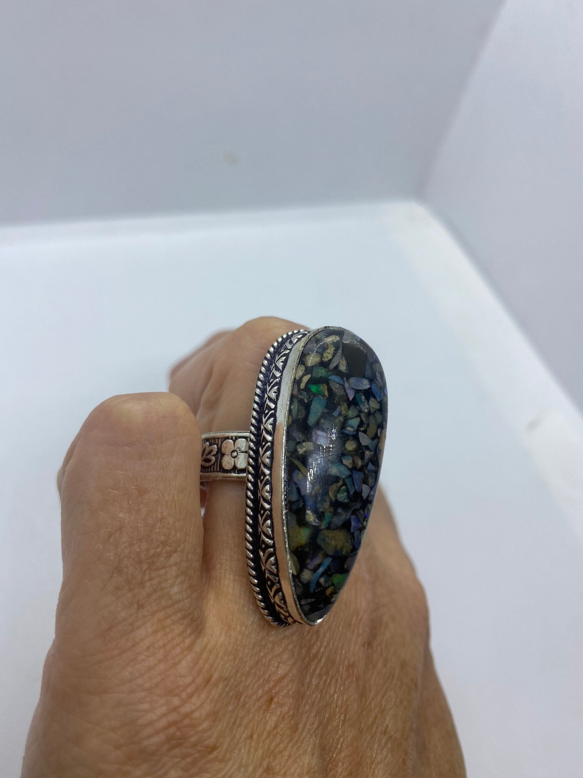 Vintage Opal Silver Inlay Ring