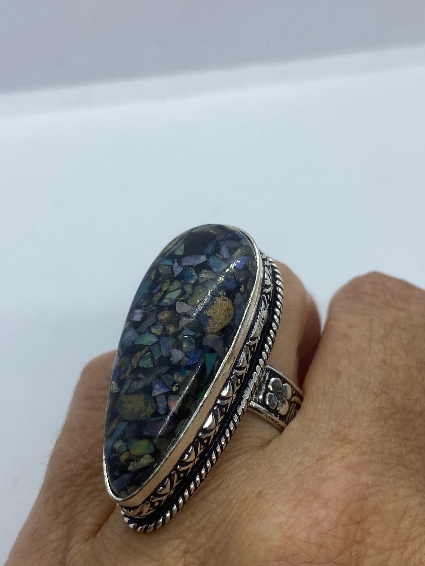 Vintage Opal Silver Inlay Ring