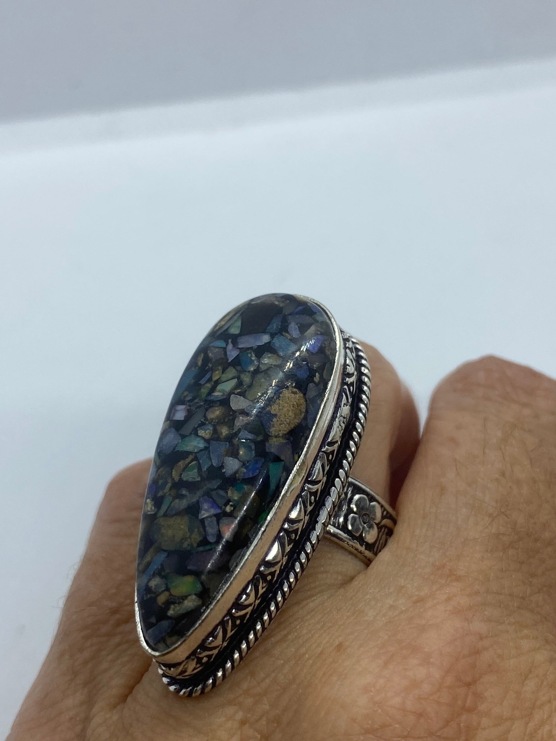 Vintage Opal Silver Inlay Ring