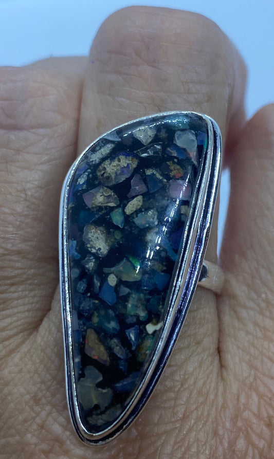 Vintage Opal Silver Inlay Ring