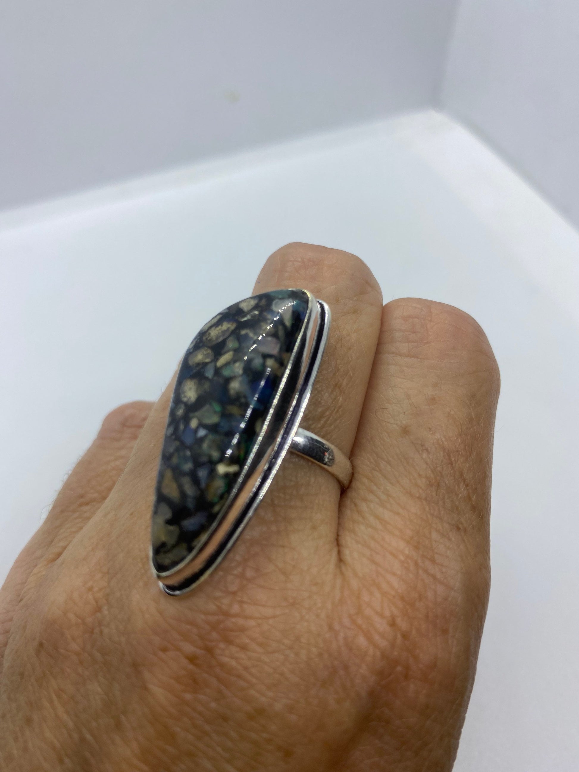 Vintage Opal Silver Inlay Ring