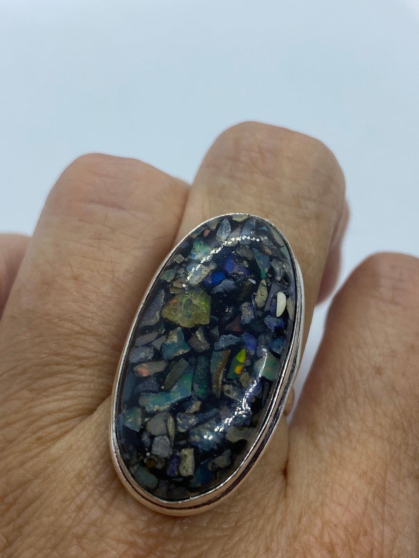 Vintage Opal Silver Inlay Ring