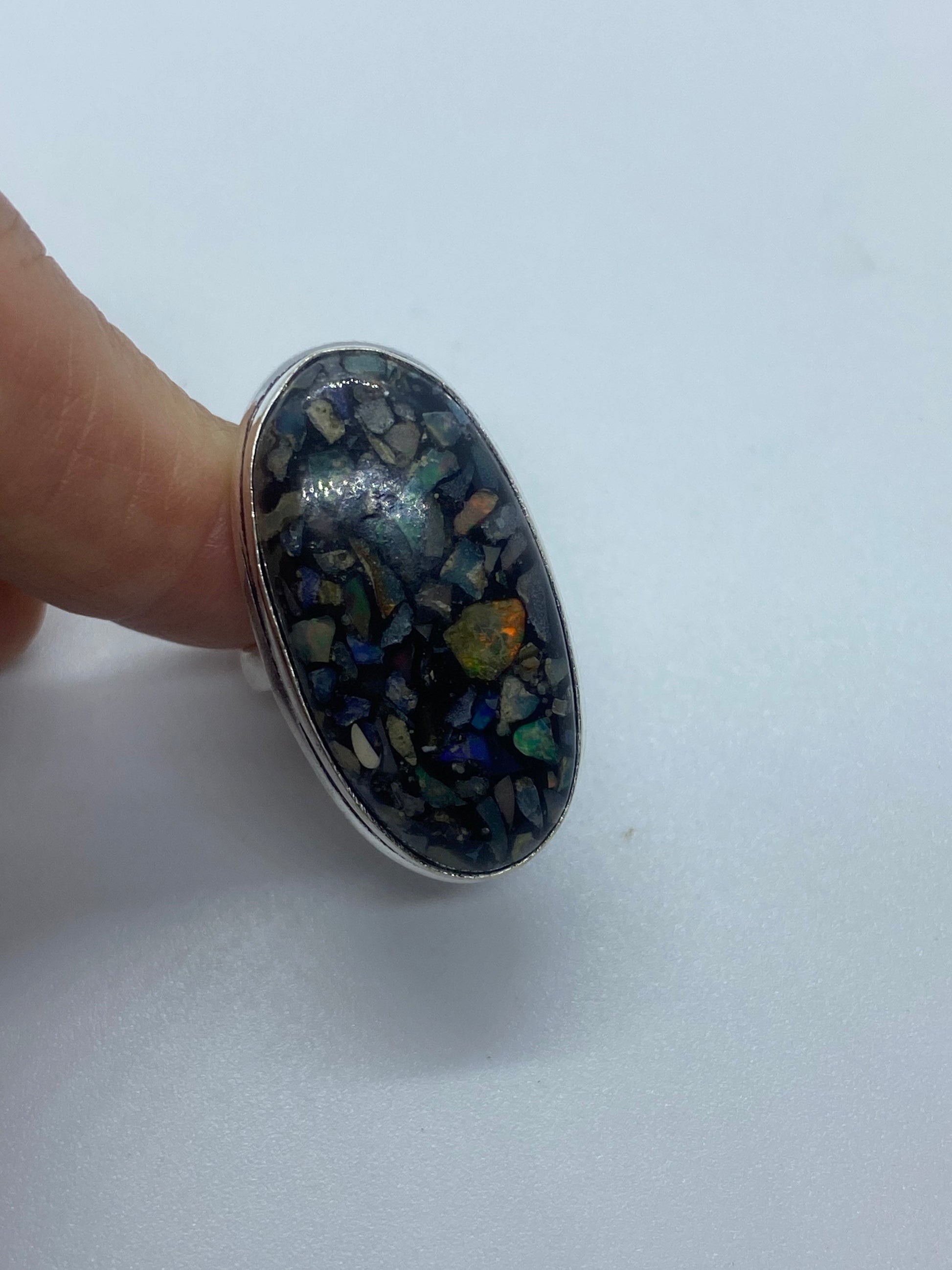 Vintage Opal Silver Inlay Ring