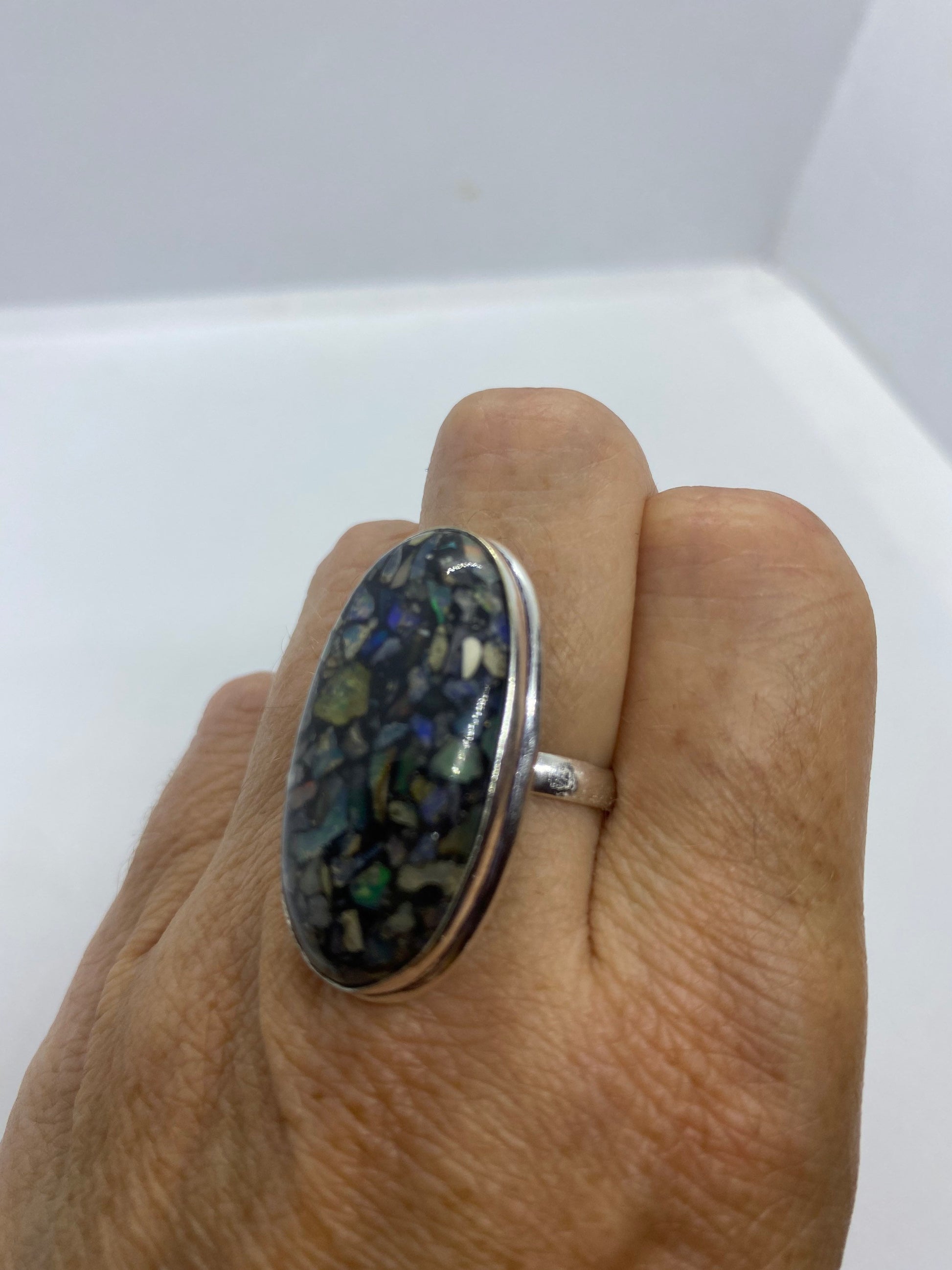 Vintage Opal Silver Inlay Ring