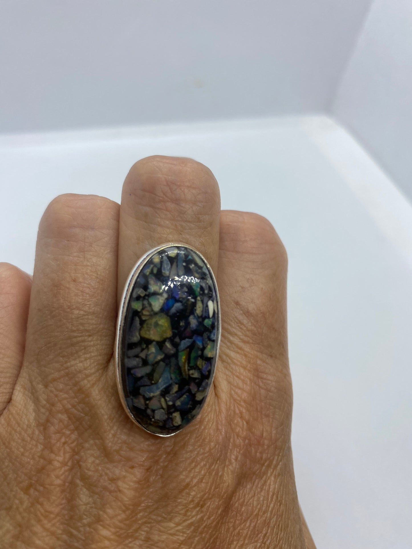 Vintage Opal Silver Inlay Ring