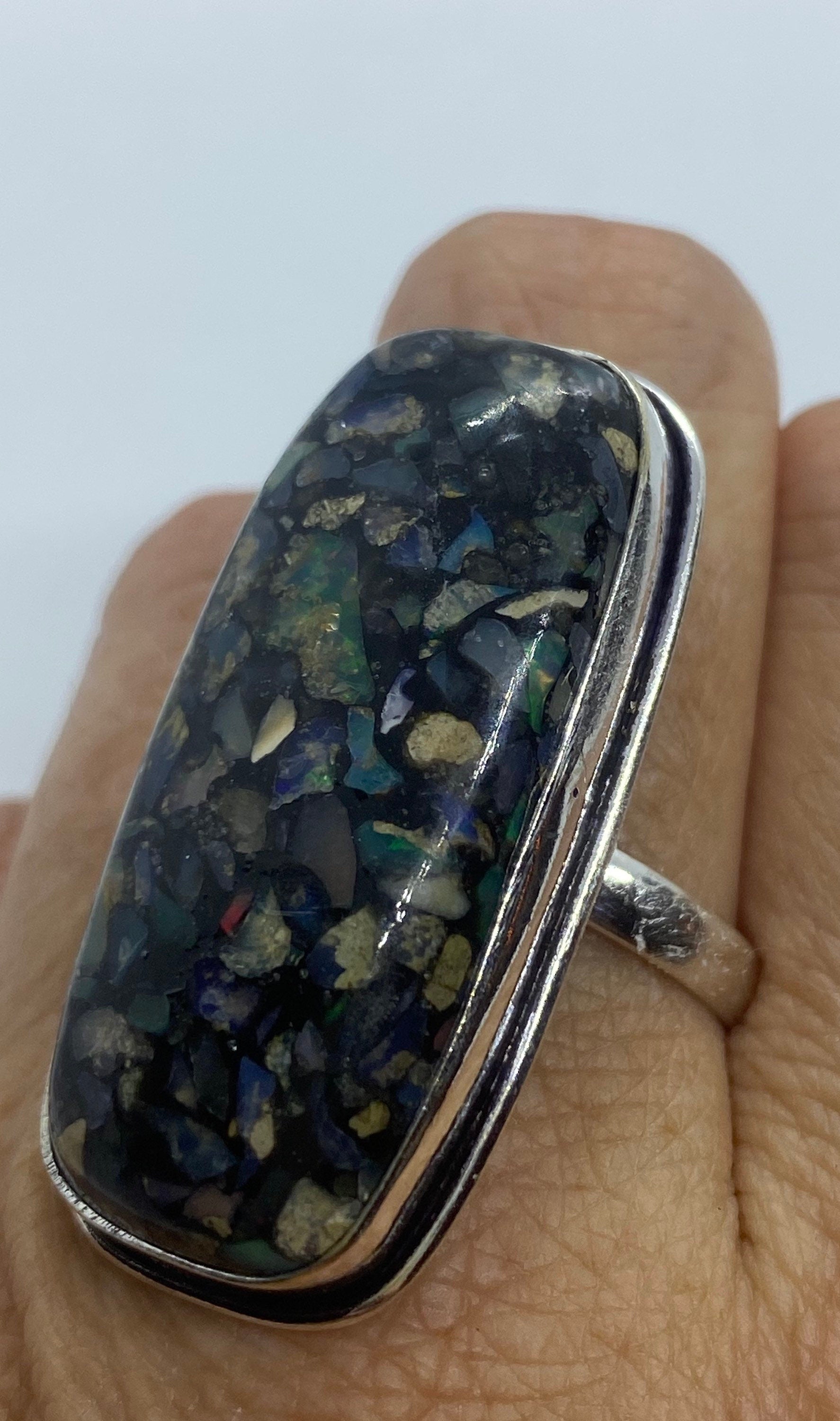 Vintage Opal Silver Inlay Ring