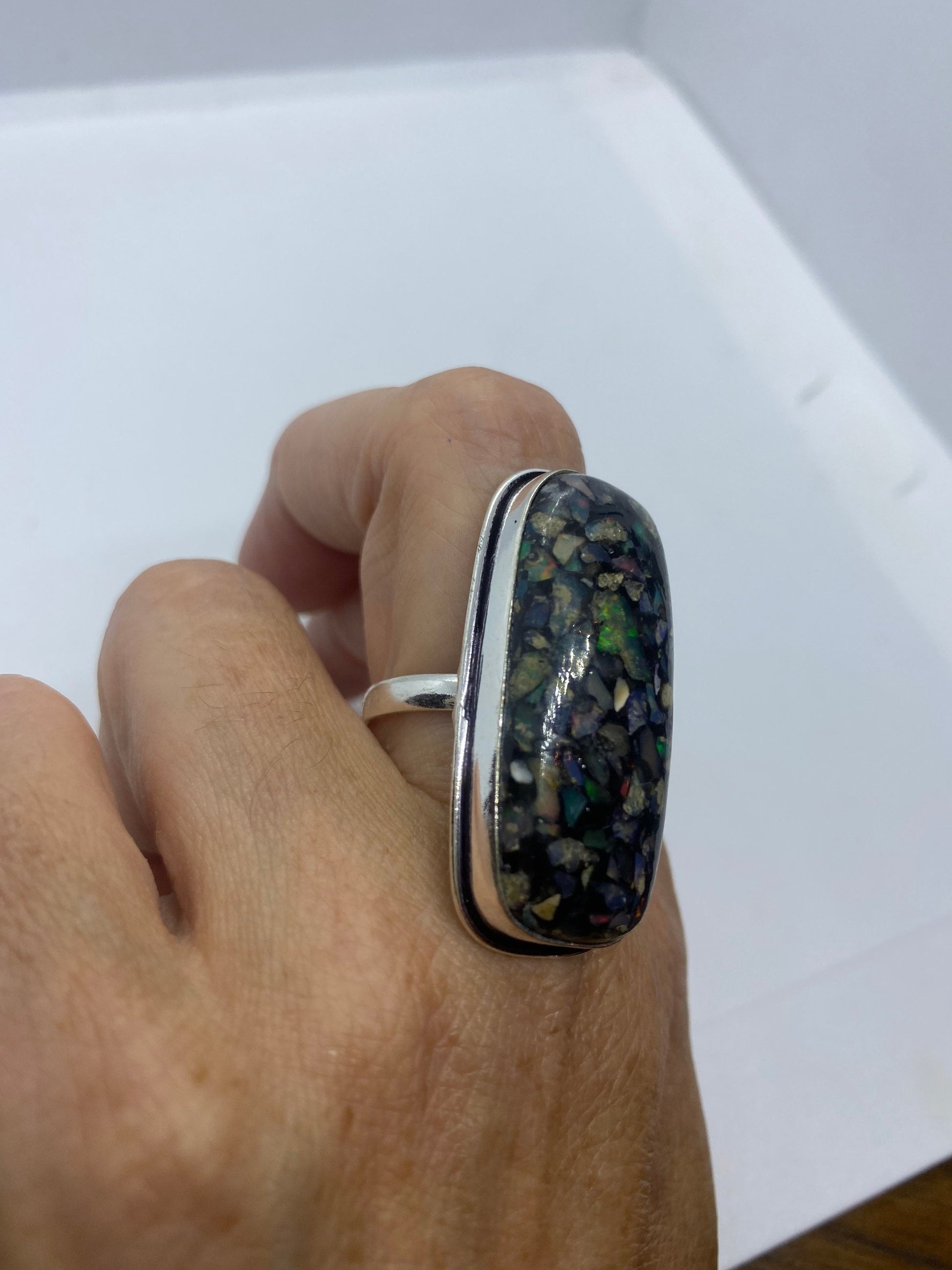 Vintage Opal Silver Inlay Ring