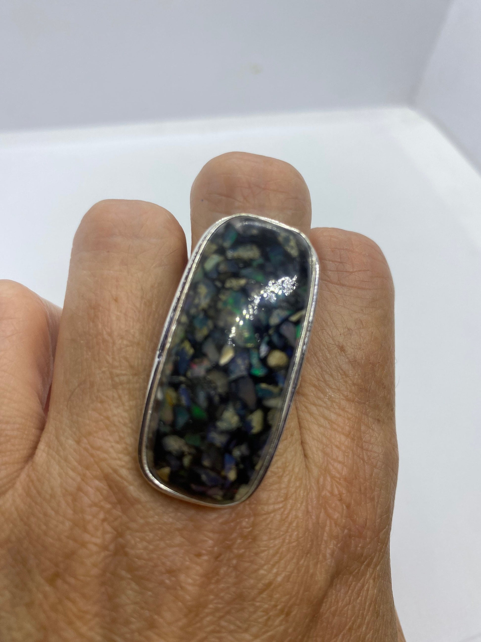 Vintage Opal Silver Inlay Ring