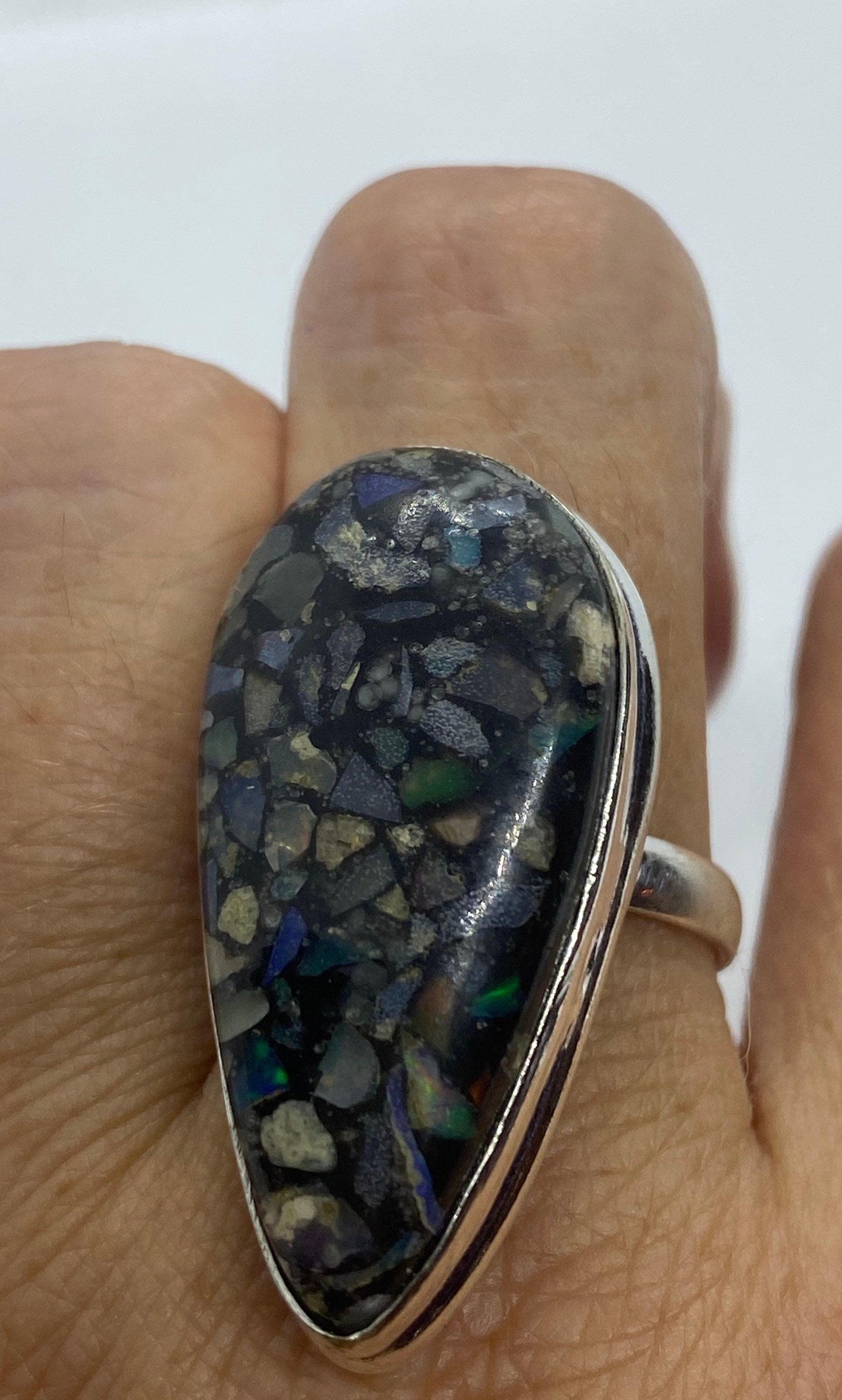 Vintage Opal Silver Inlay Ring