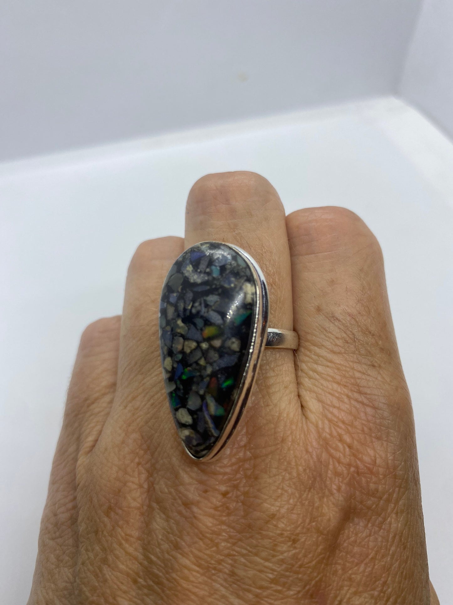 Vintage Opal Silver Inlay Ring