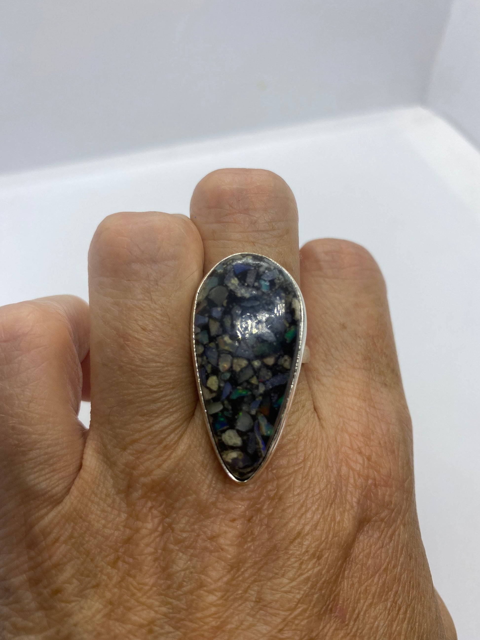 Vintage Opal Silver Inlay Ring