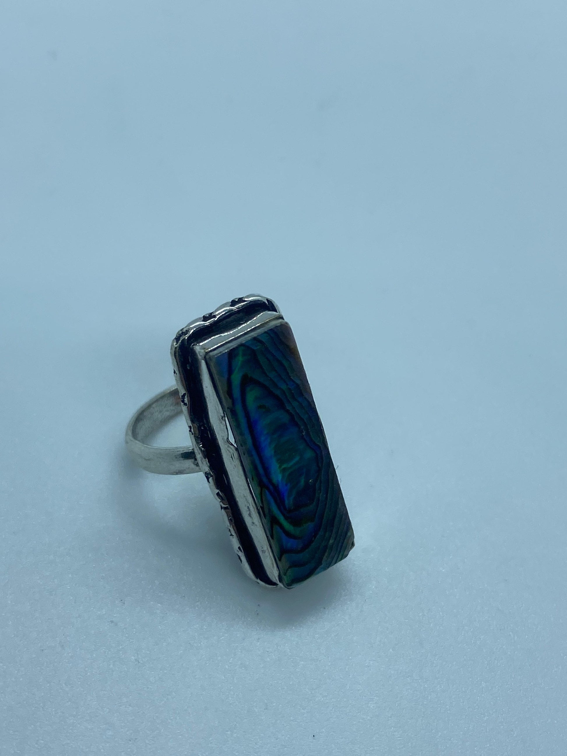 Antique Green Abalone White Bronze Silver Ring