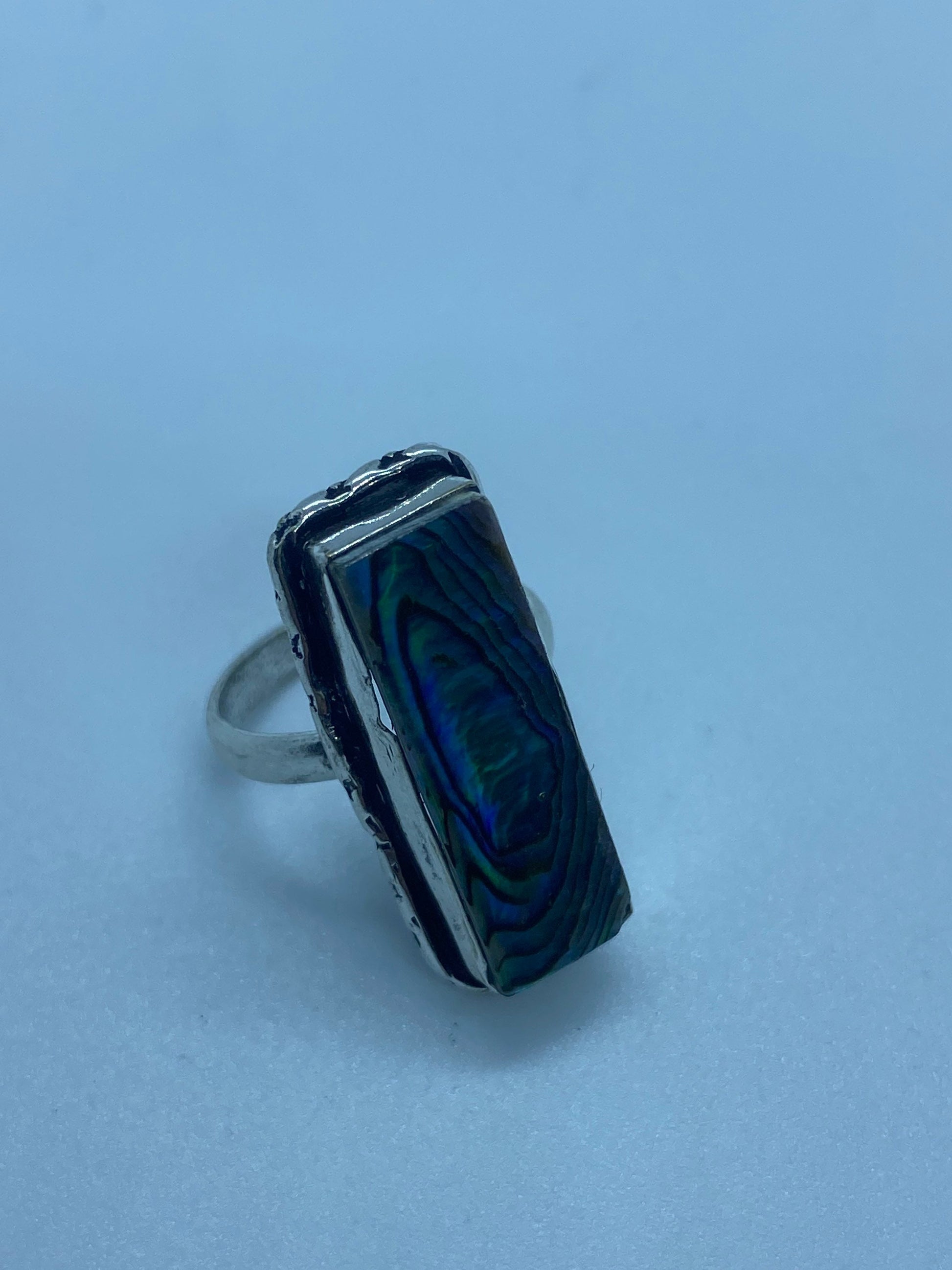 Antique Green Abalone White Bronze Silver Ring